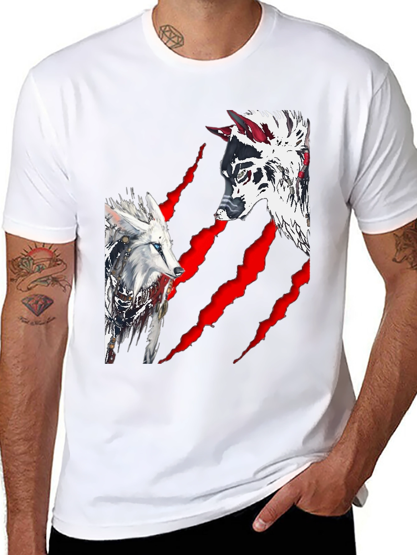 Wolf Graphic Print Crew Neck T-Shirt