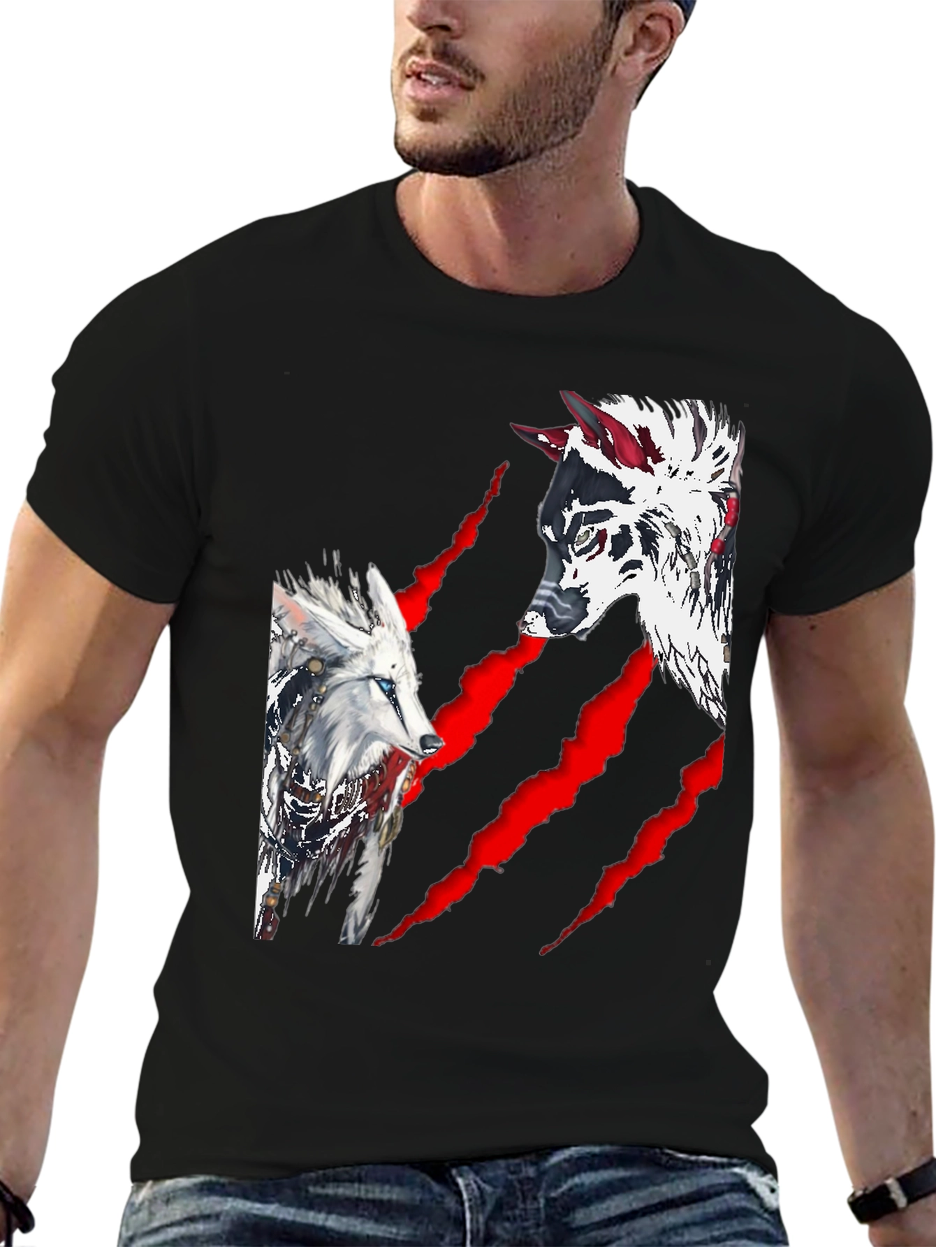 Wolf Graphic Print Crew Neck T-Shirt