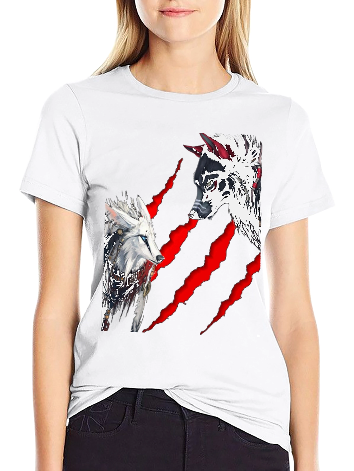 Wolf Graphic Print Crew Neck T-Shirt