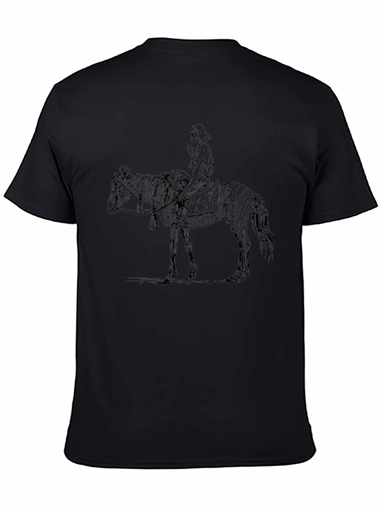 Cowboy Sketch Graphic Tee - Black Cotton T-Shirt