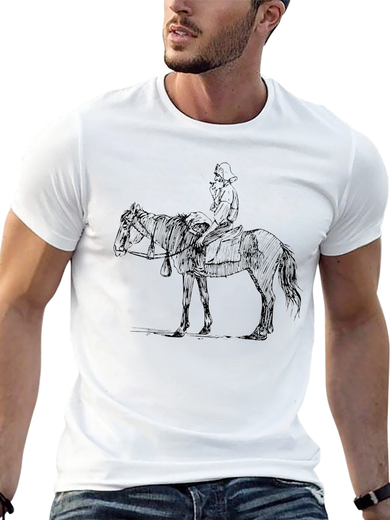 Cowboy Sketch Graphic Tee - Black Cotton T-Shirt