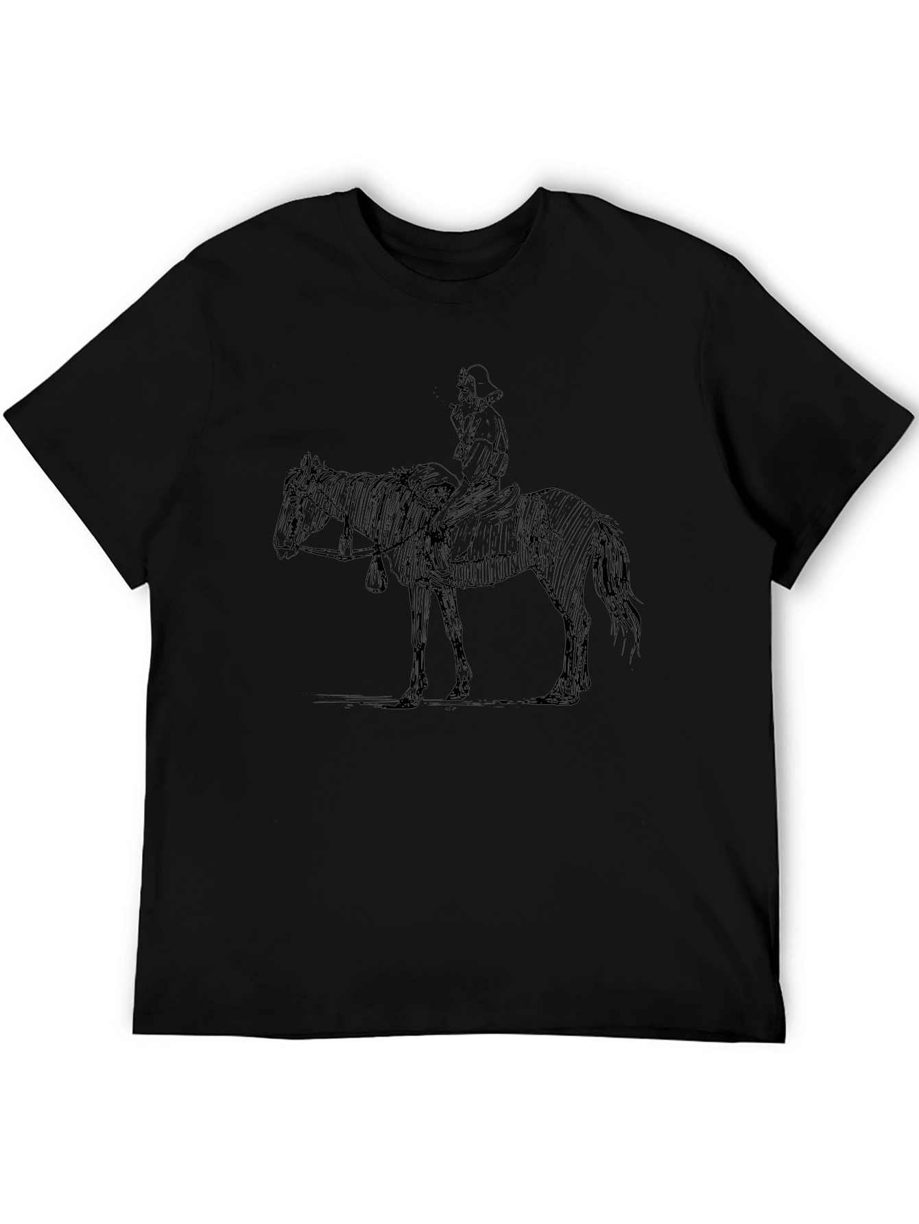 Cowboy Sketch Graphic Tee - Black Cotton T-Shirt