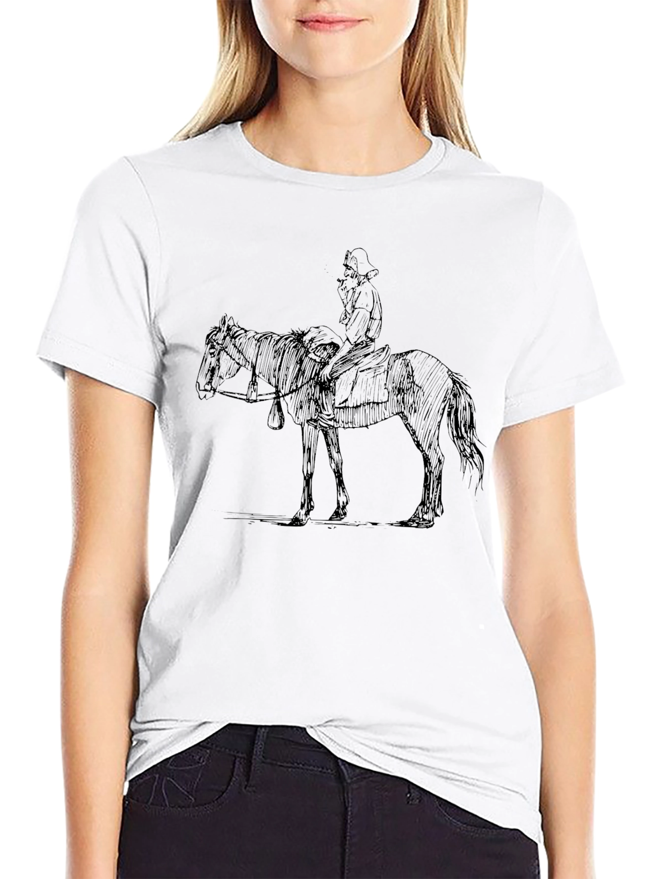 Cowboy Sketch Graphic Tee - Black Cotton T-Shirt