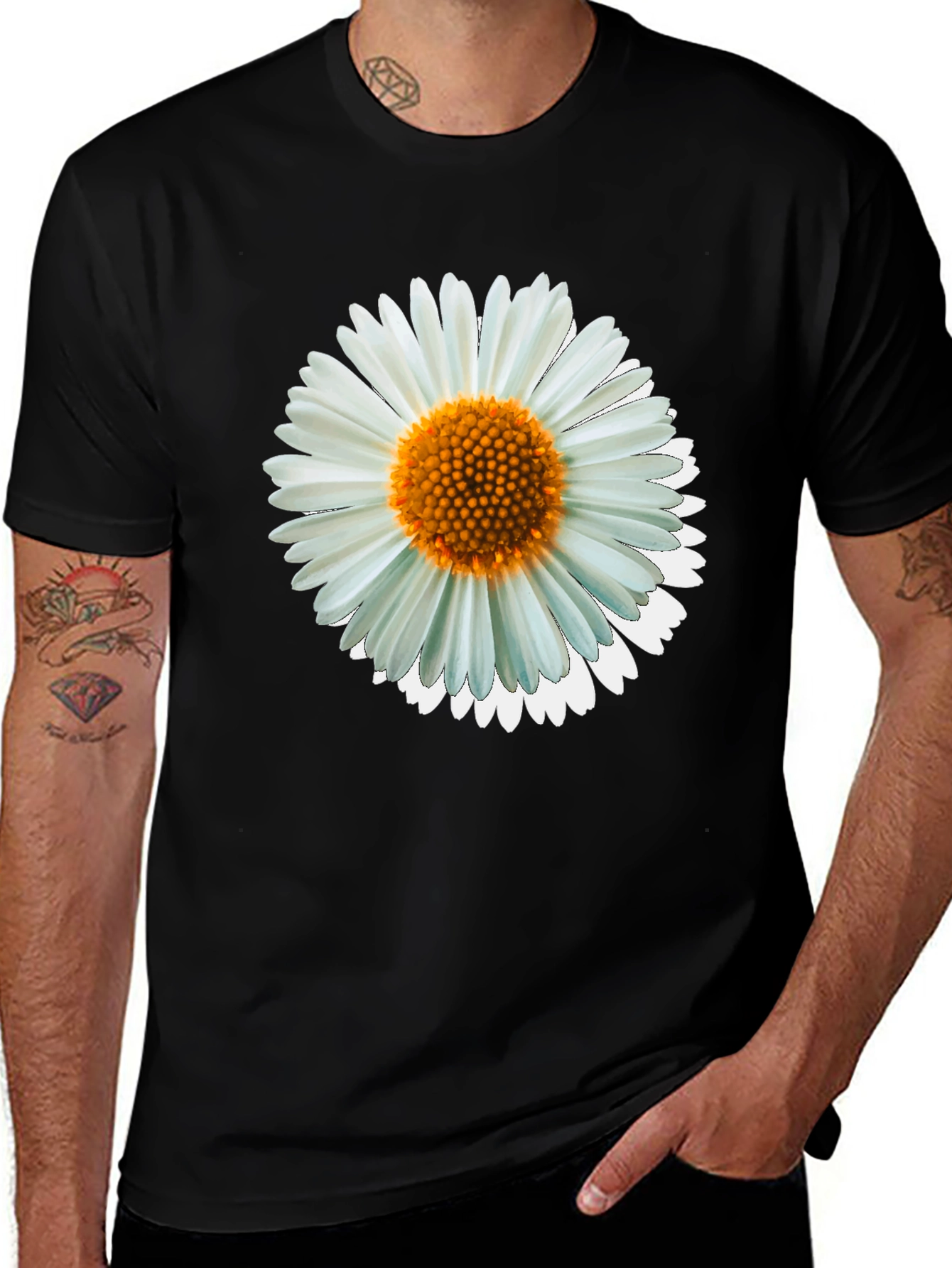 Daisy Graphic Tee - Black Cotton Casual Shirt