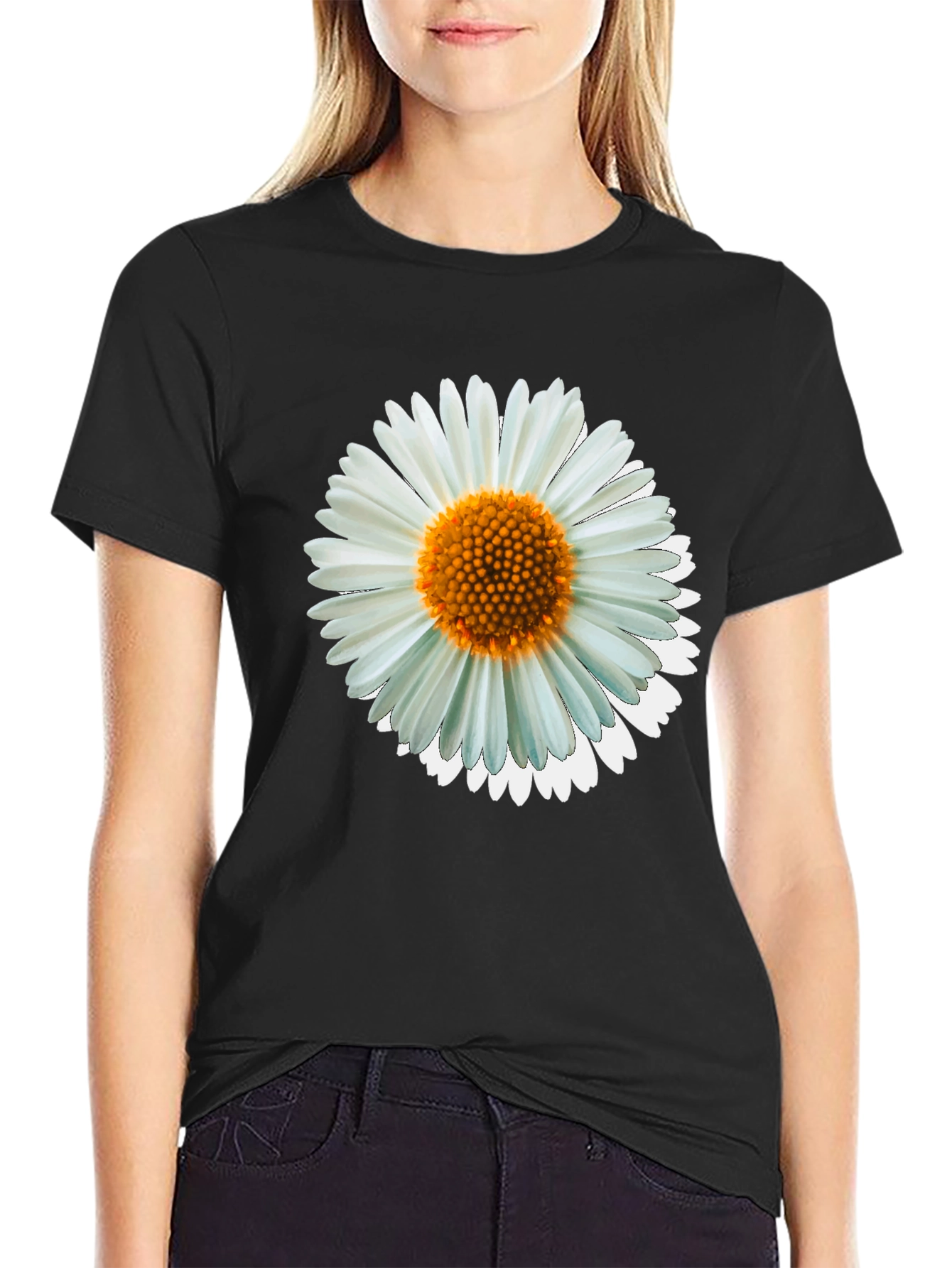Daisy Graphic Tee - Black Cotton Casual Shirt