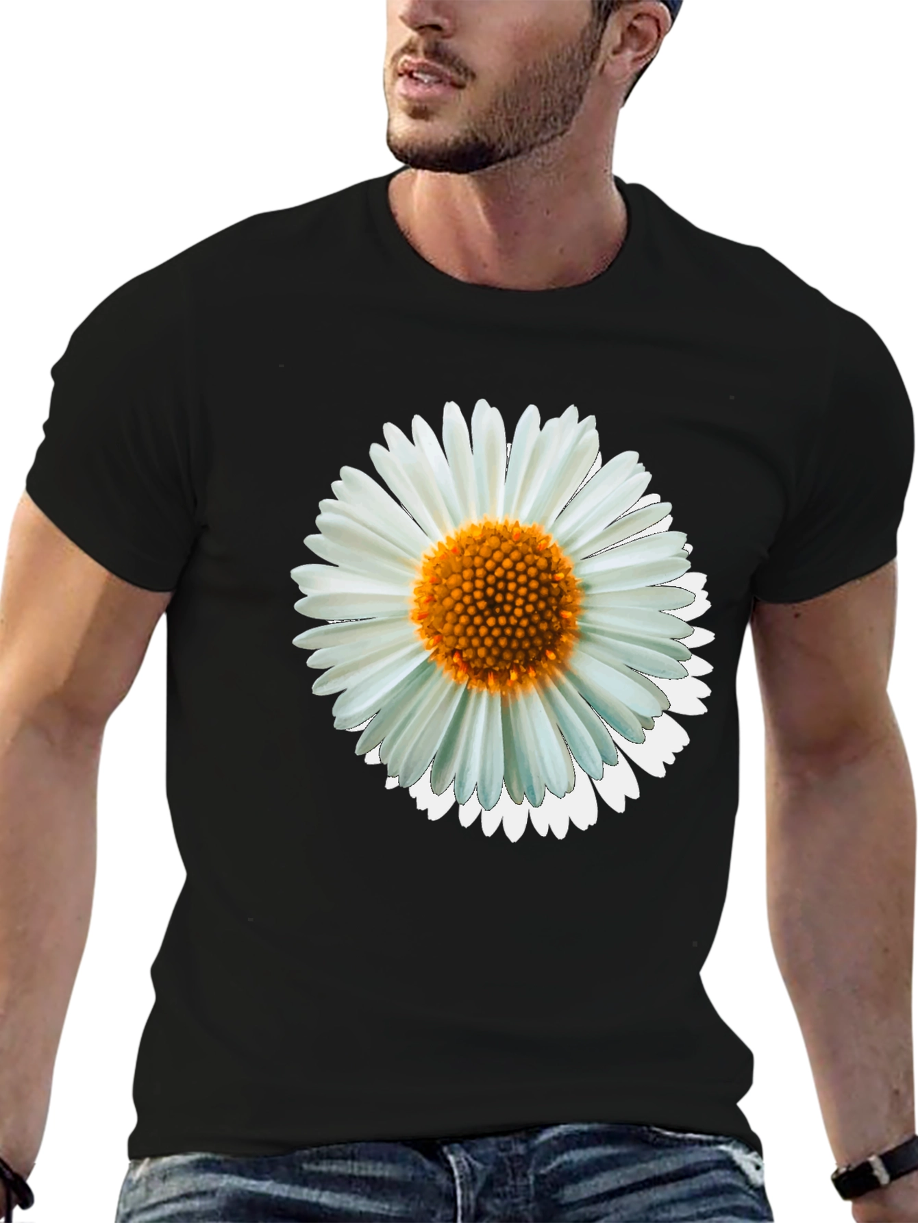 Daisy Graphic Tee - Black Cotton Casual Shirt
