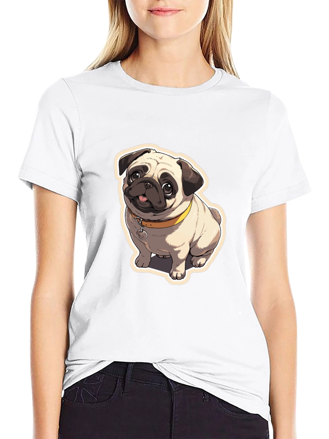 Pug Cartoon Graphic Black T-Shirt