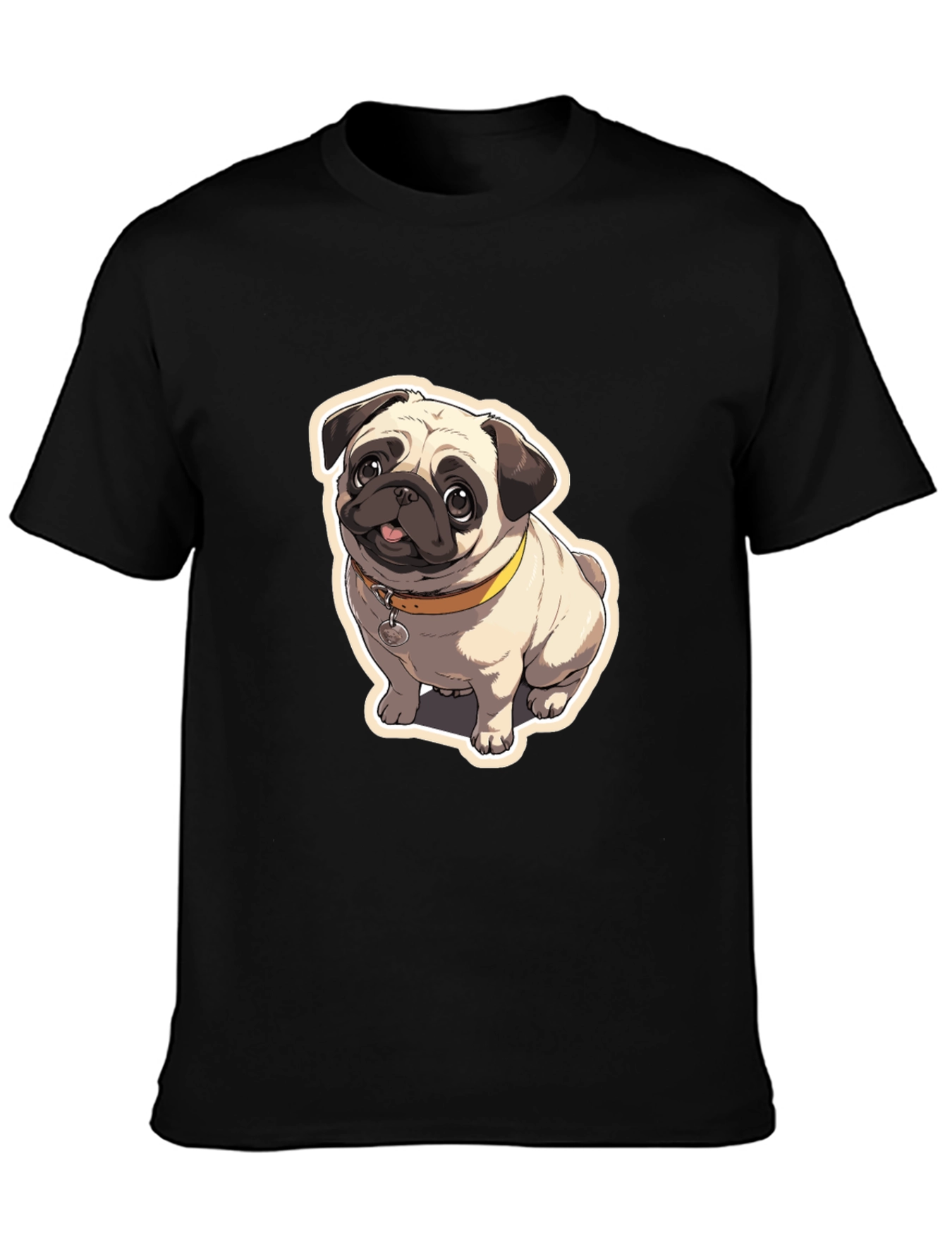 Pug Cartoon Graphic Black T-Shirt