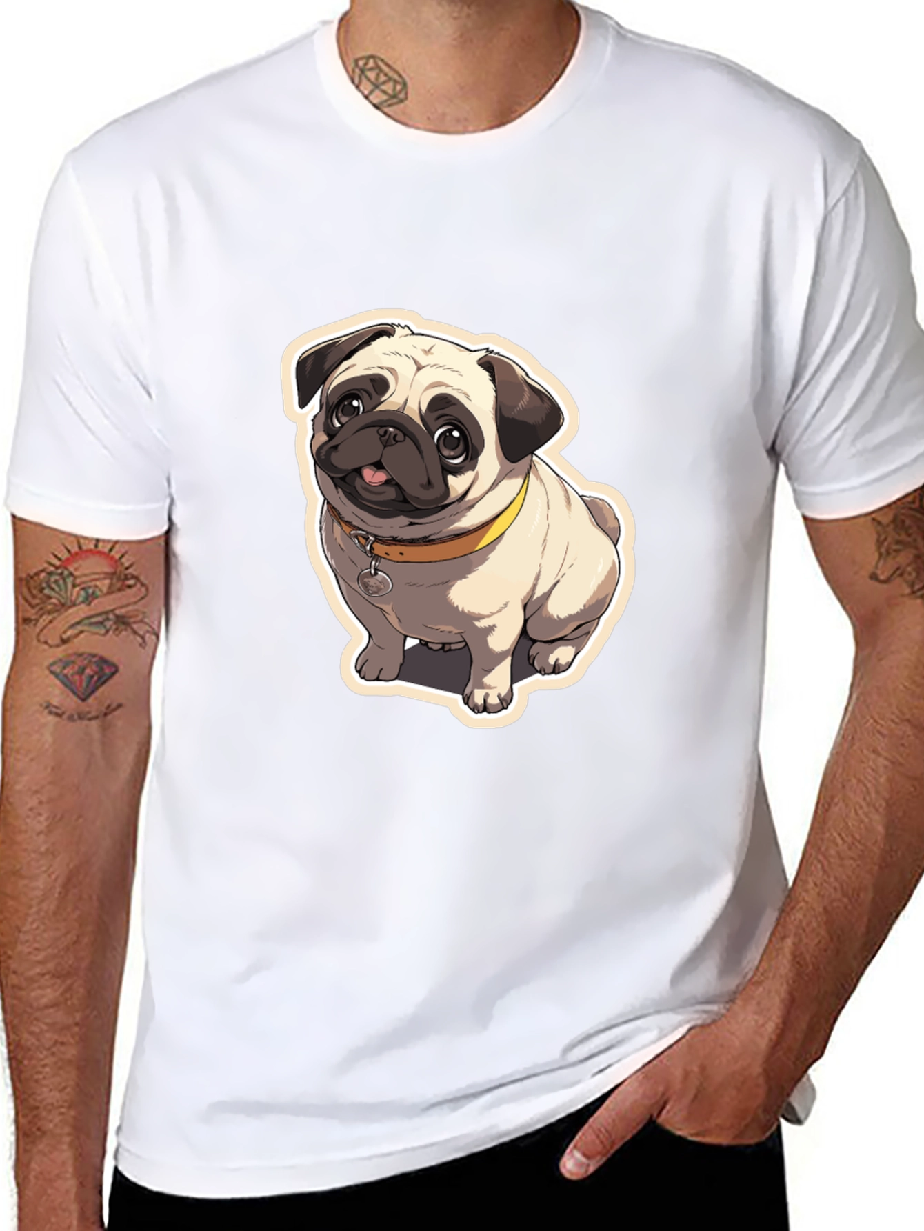 Pug Cartoon Graphic Black T-Shirt