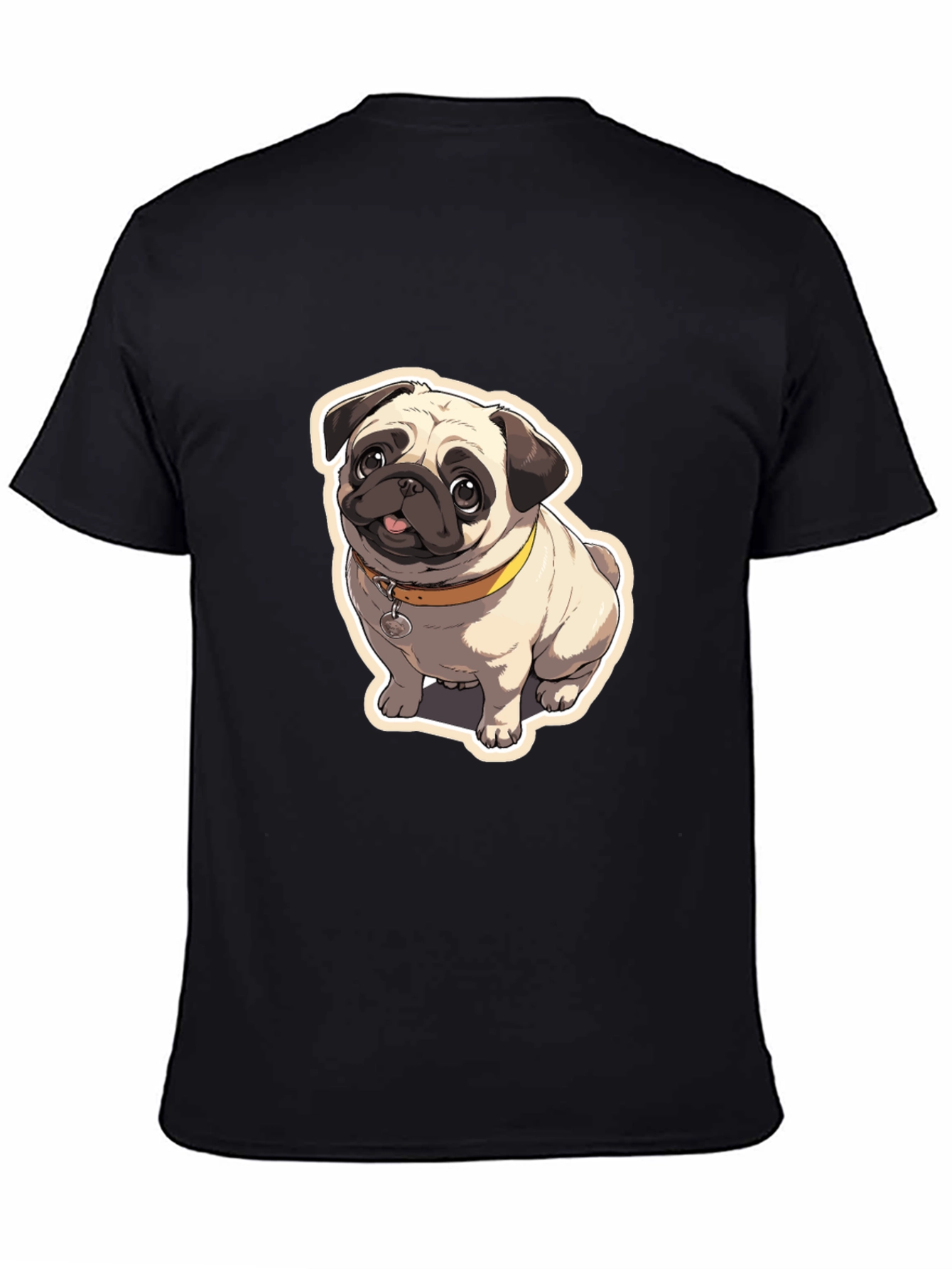 Pug Cartoon Graphic Black T-Shirt