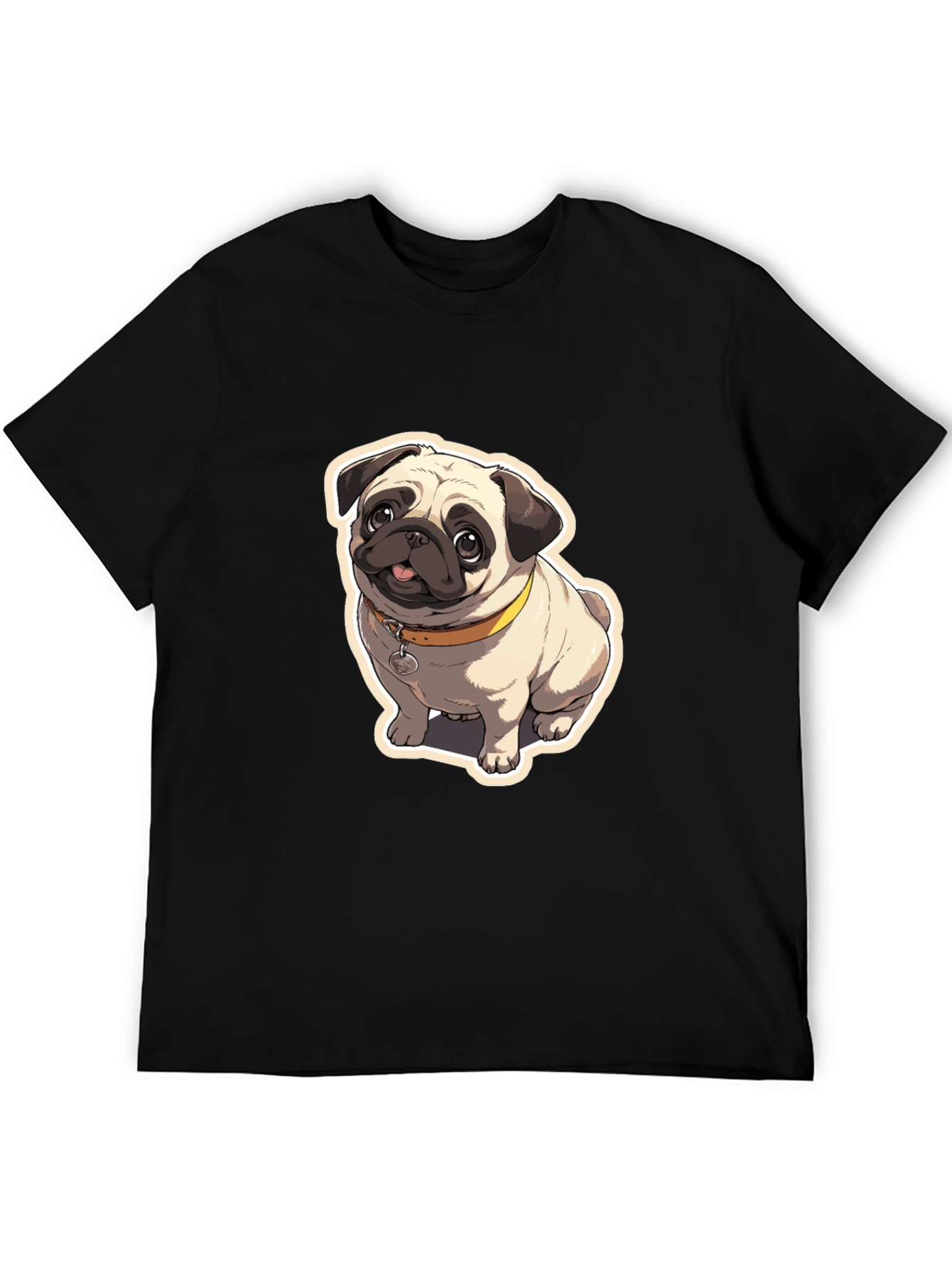 Pug Cartoon Graphic Black T-Shirt