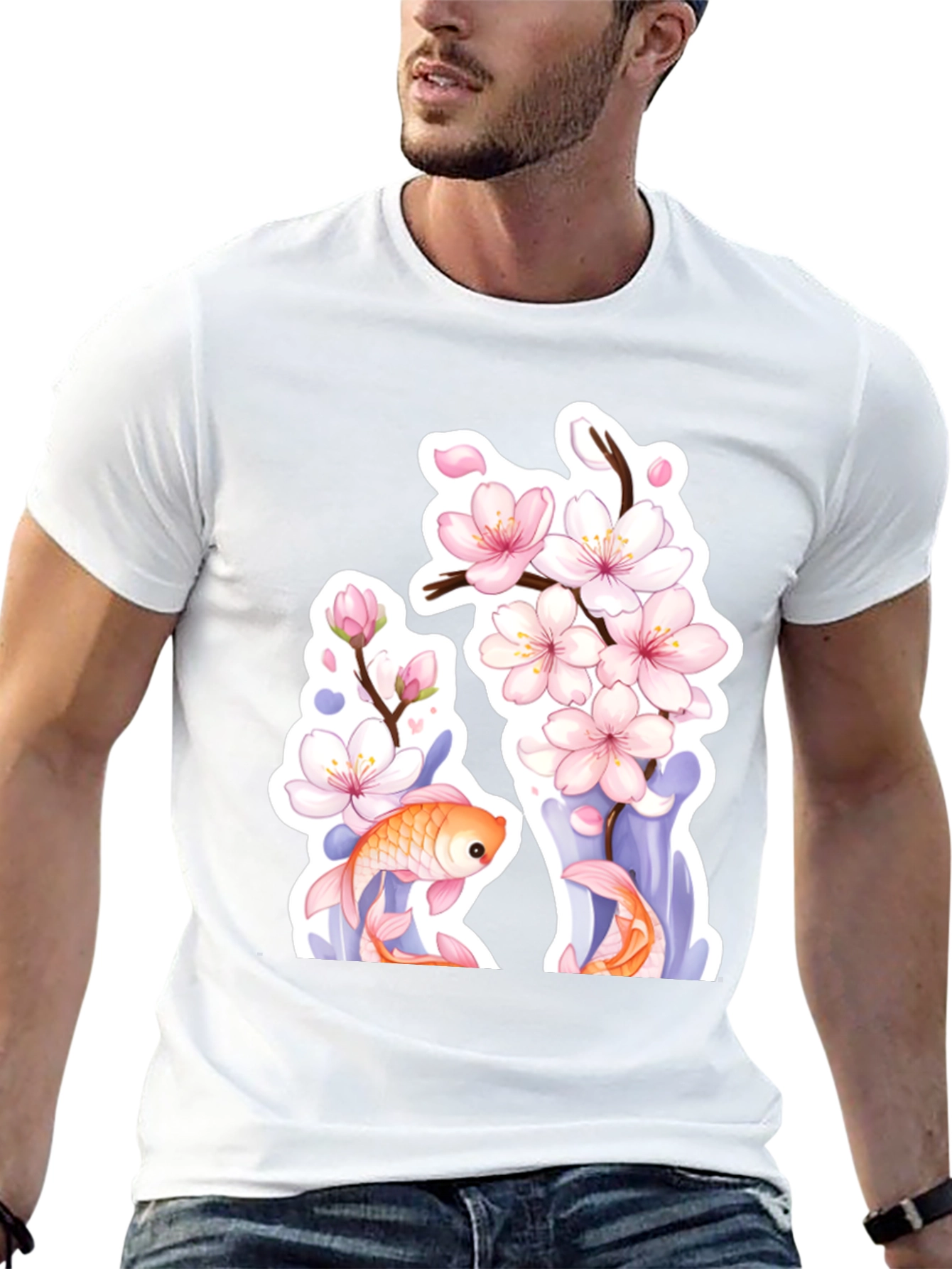 Cherry Blossom Koi Fish Graphic Tee