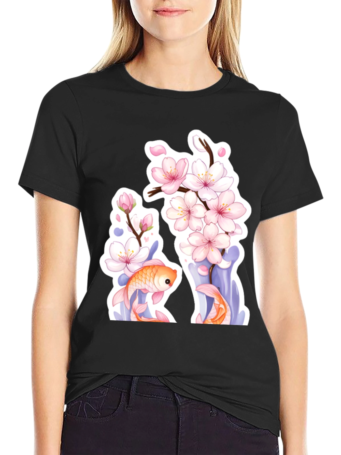 Cherry Blossom Koi Fish Graphic Tee