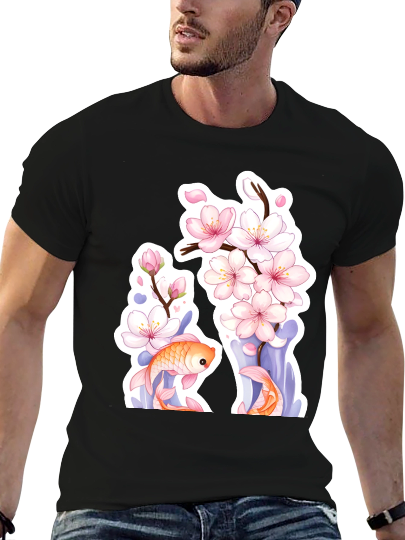 Cherry Blossom Koi Fish Graphic Tee