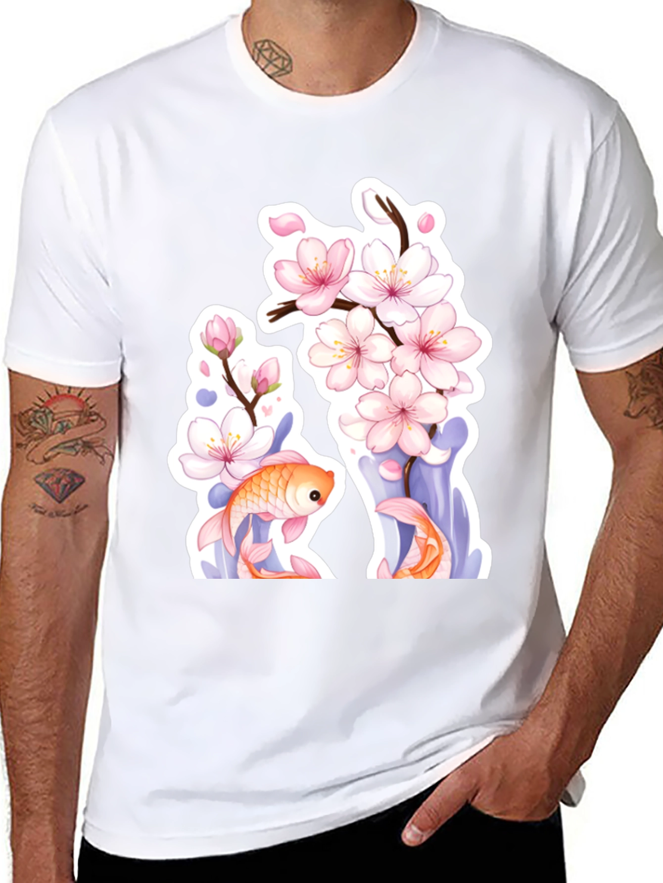 Cherry Blossom Koi Fish Graphic Tee