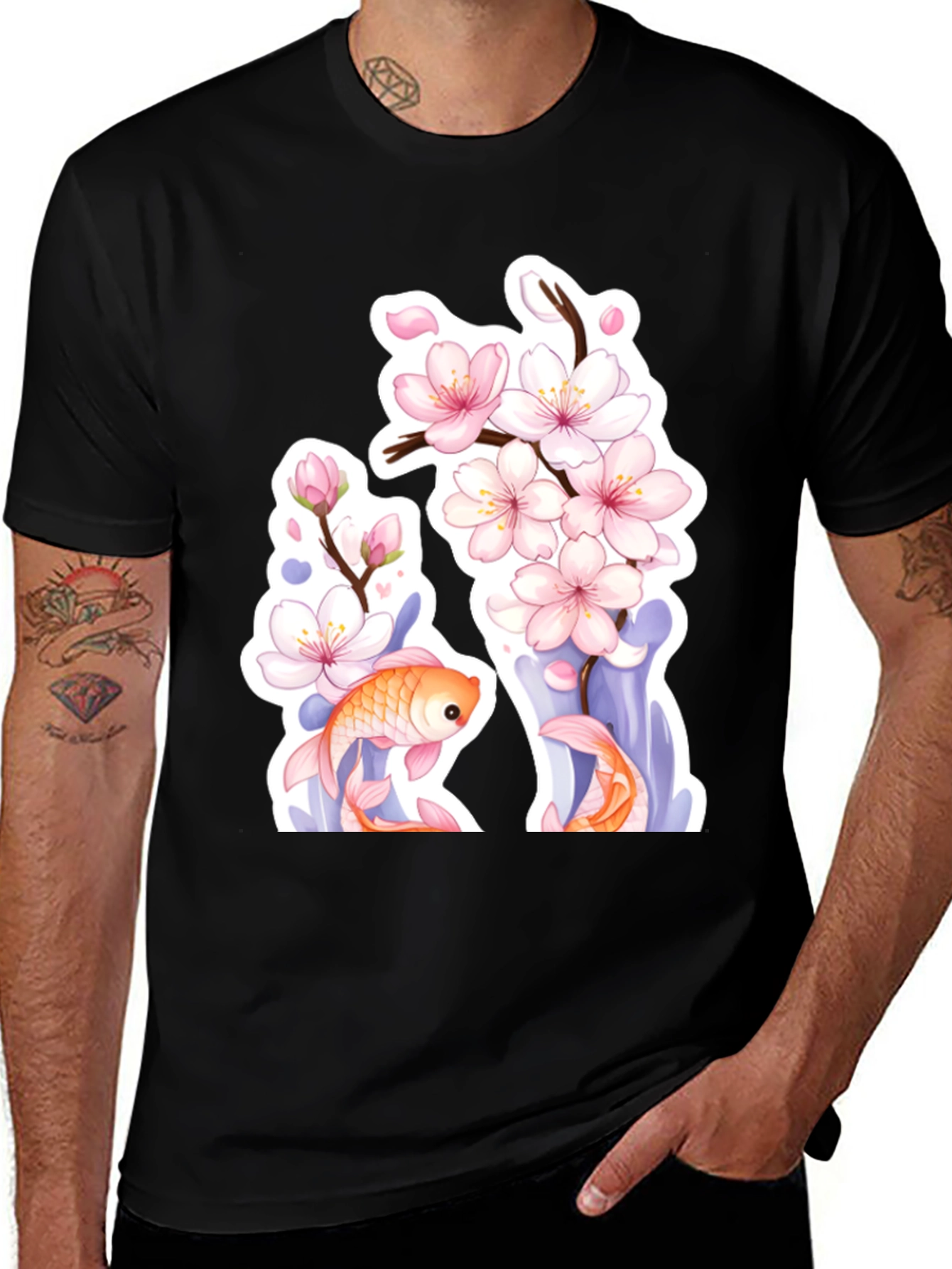 Cherry Blossom Koi Fish Graphic Tee