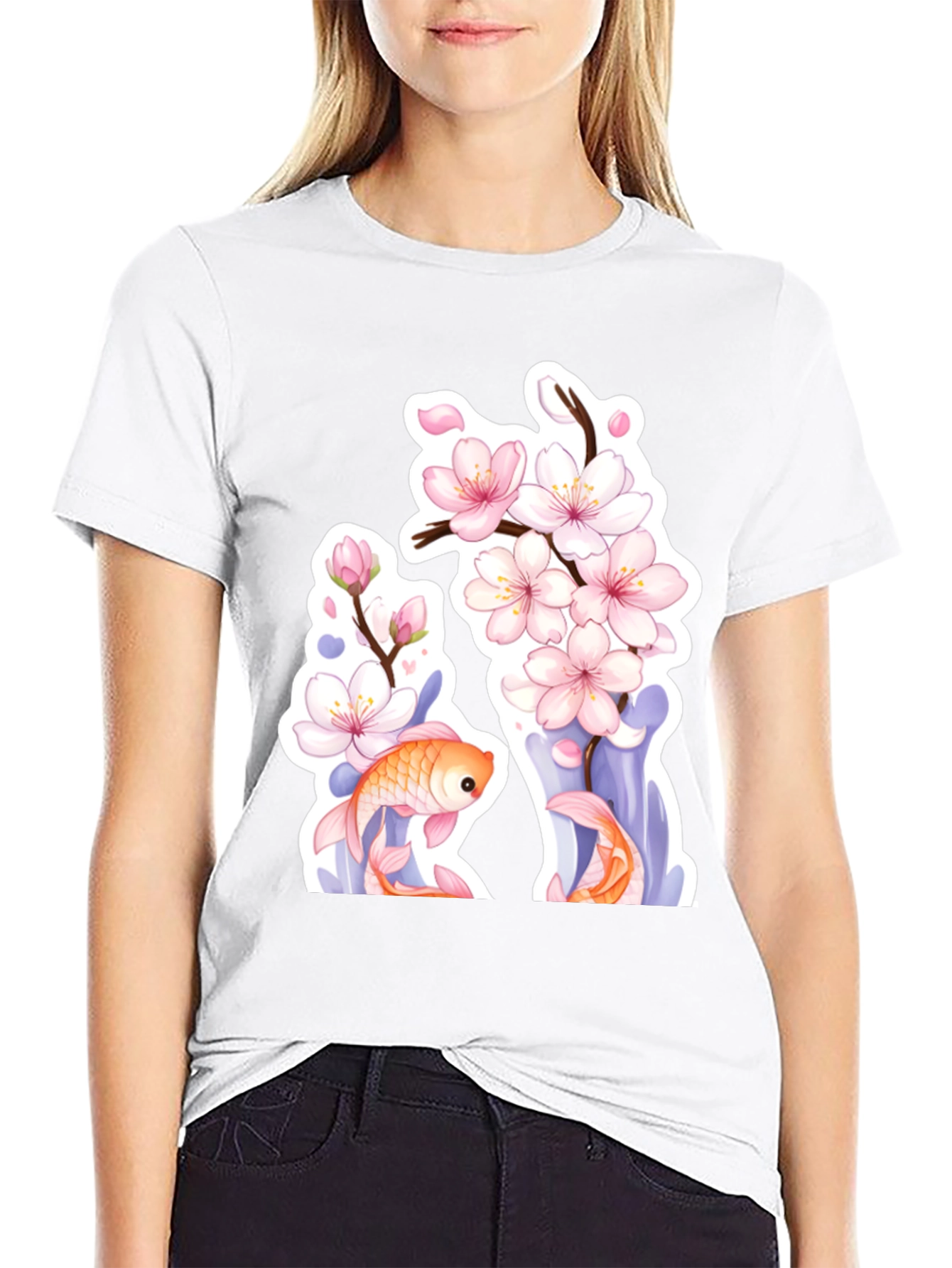 Cherry Blossom Koi Fish Graphic Tee