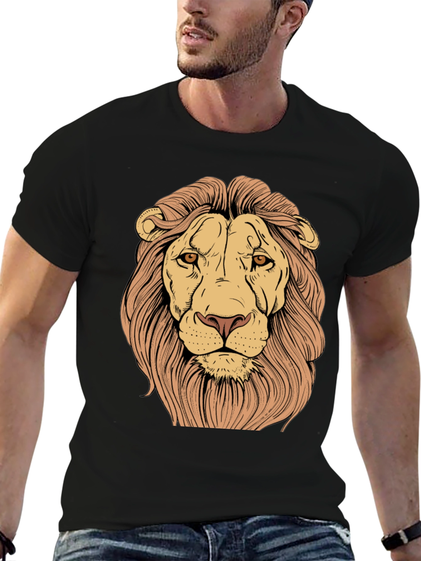 Lion Graphic Print Tee - Black