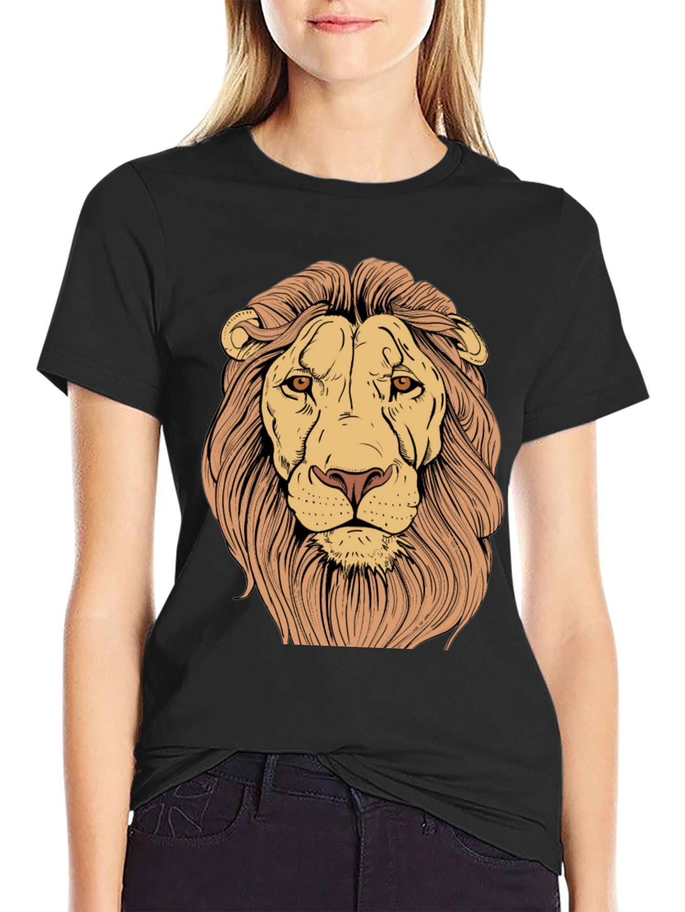 Lion Graphic Print Tee - Black
