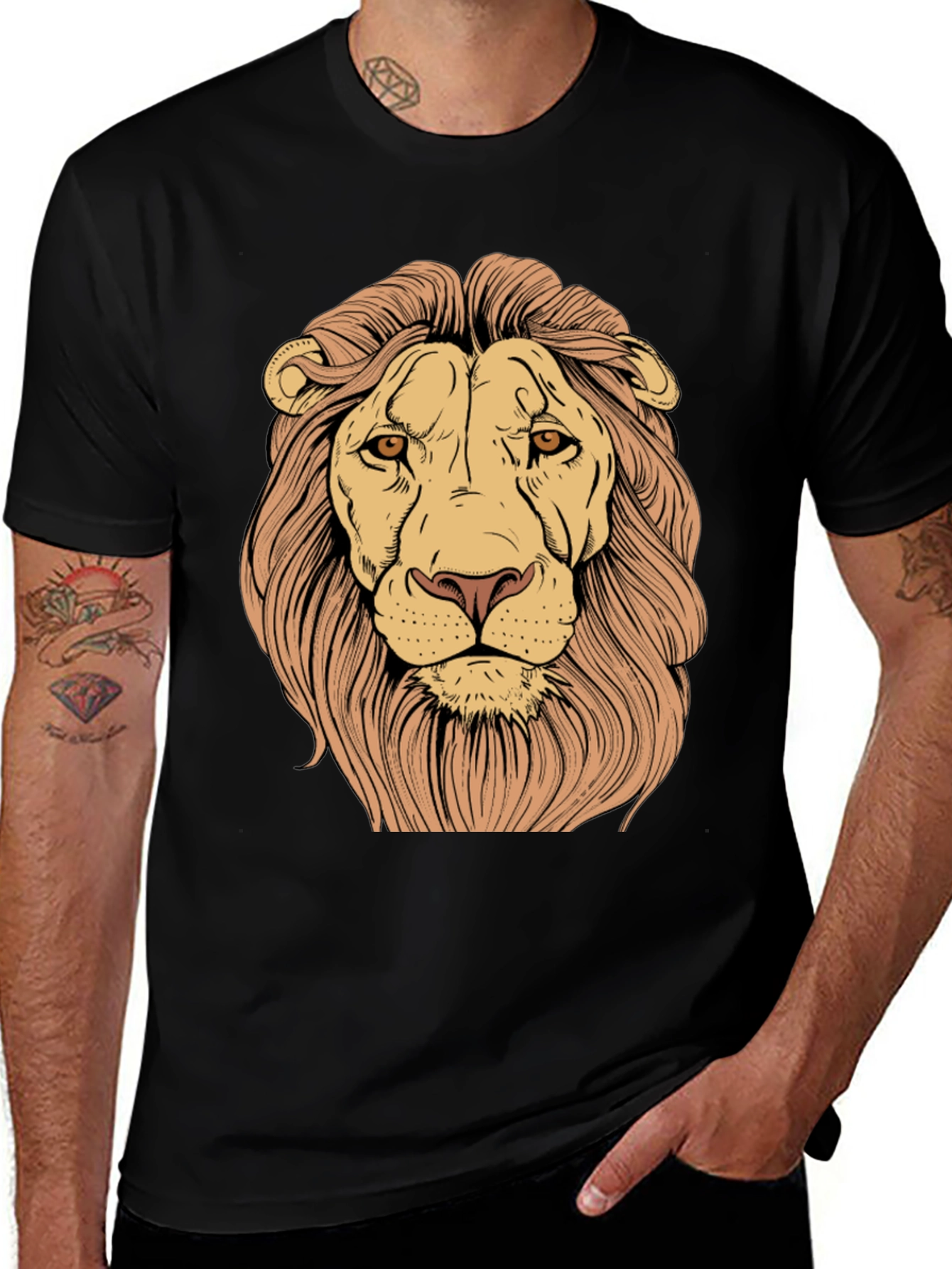 Lion Graphic Print Tee - Black