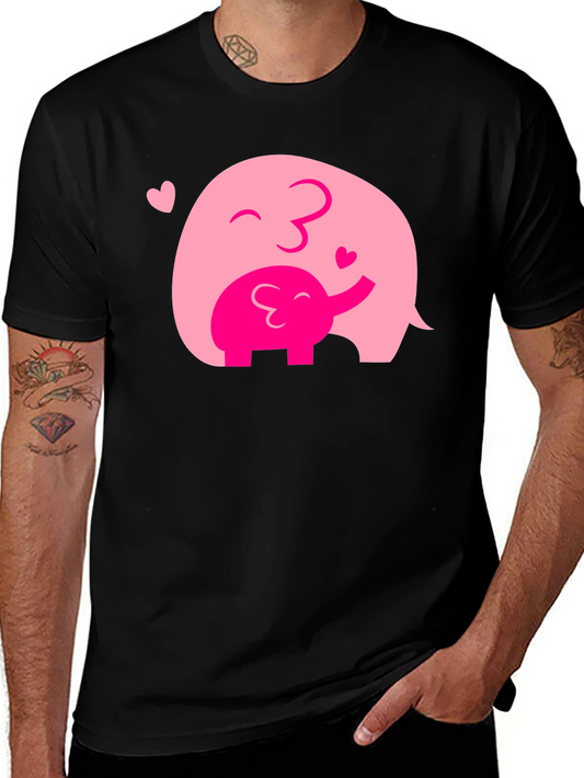 Elephant Mom & Baby Black T-Shirt - Heart Graphic