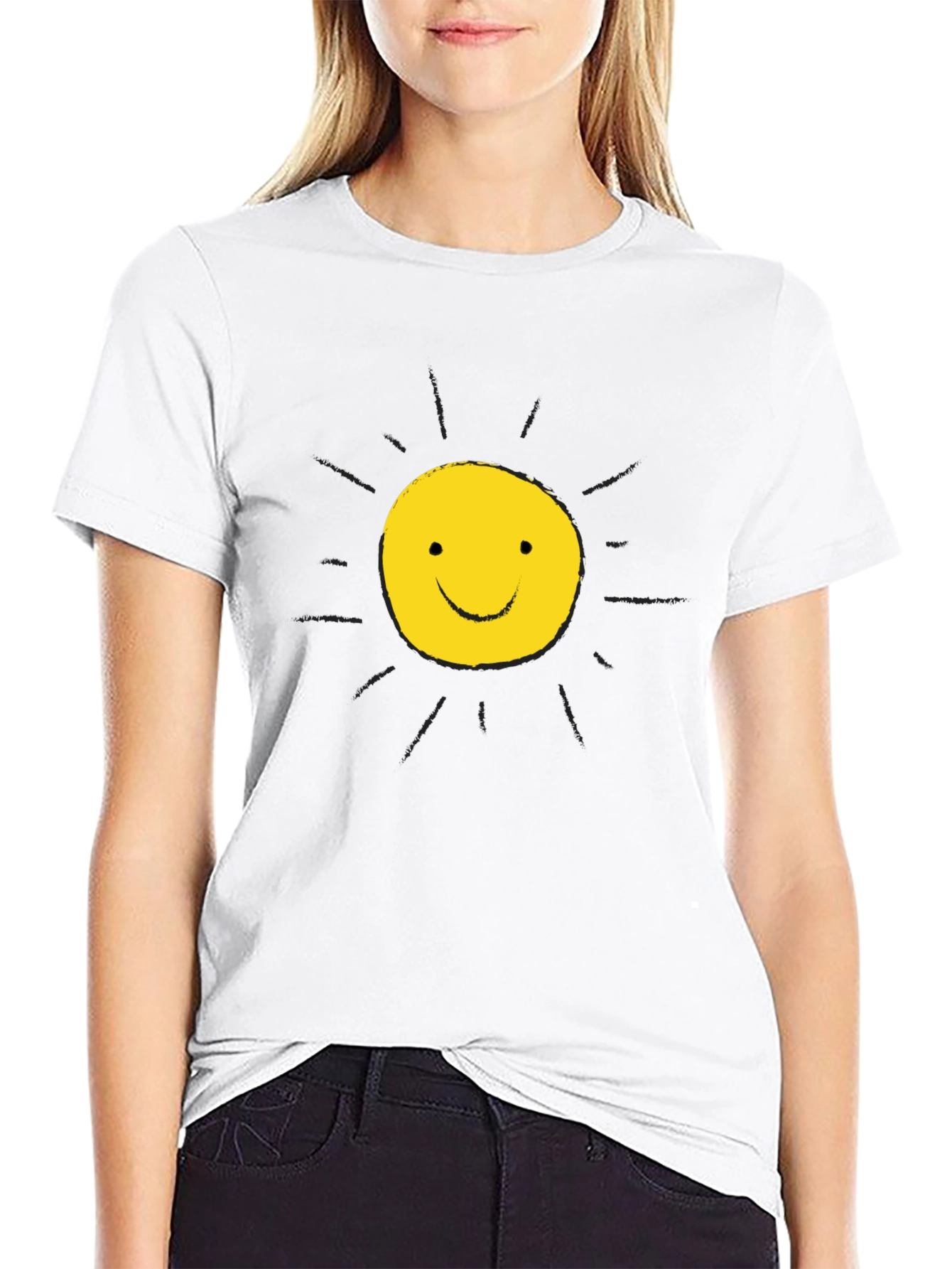 Happy Sun Graphic Tee - Black Cotton T-Shirt