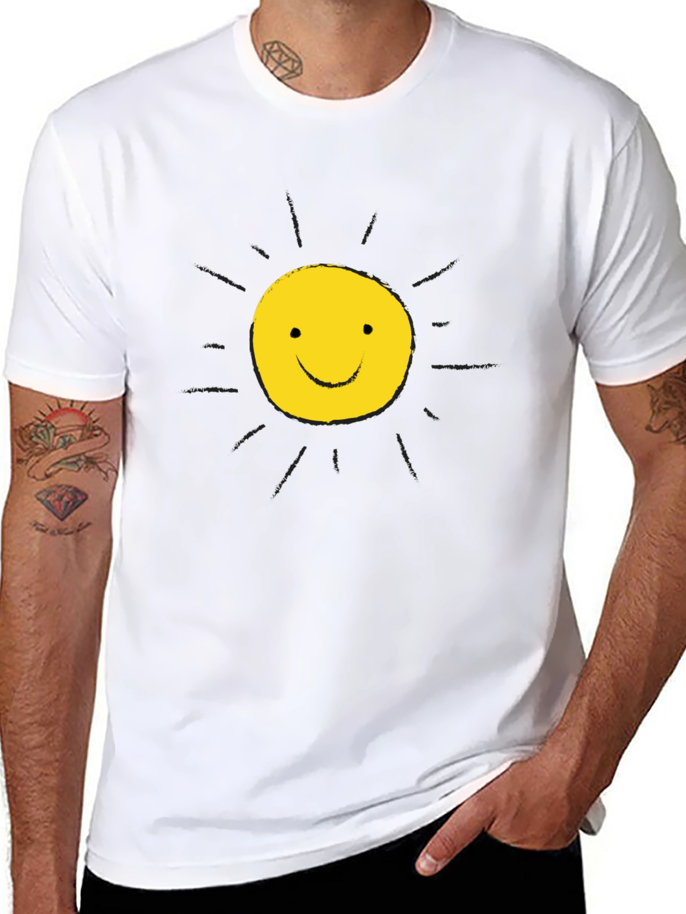 Happy Sun Graphic Tee - Black Cotton T-Shirt