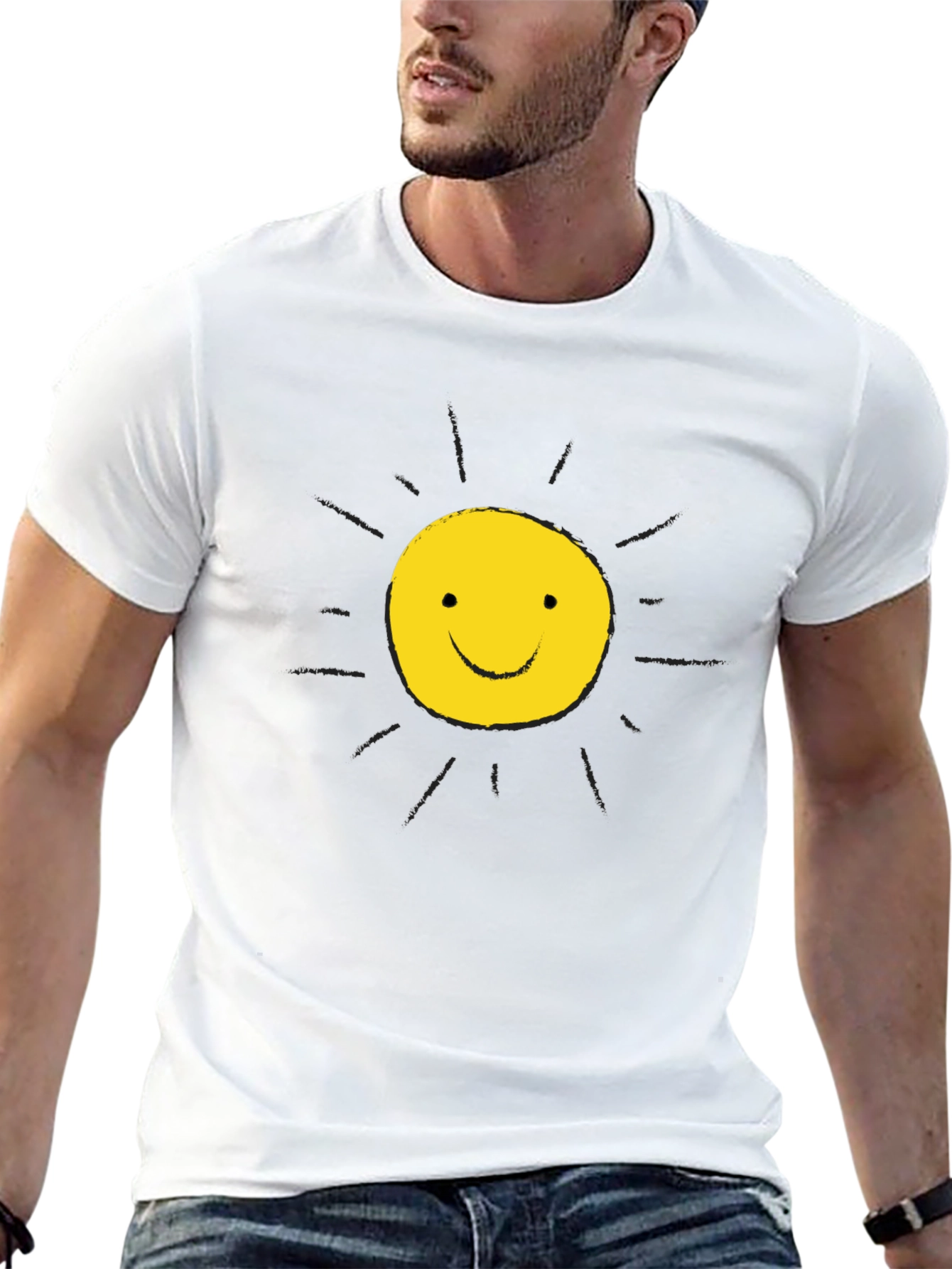 Happy Sun Graphic Tee - Black Cotton T-Shirt