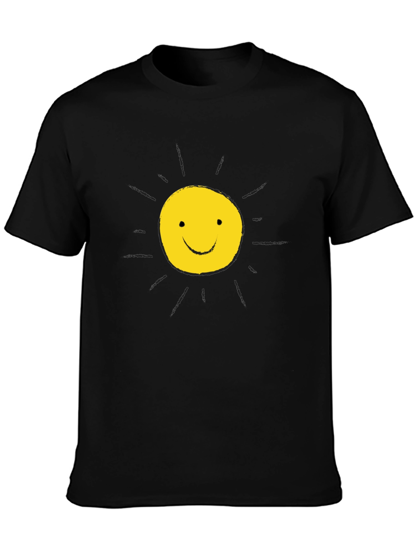 Happy Sun Graphic Tee - Black Cotton T-Shirt