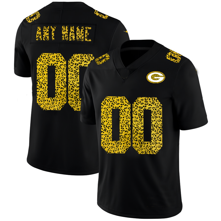 Custom1 Green Bay Packers Men's Leopard Print Fashion Vapor Limited Jerseys Black Stitched Football Jerseys