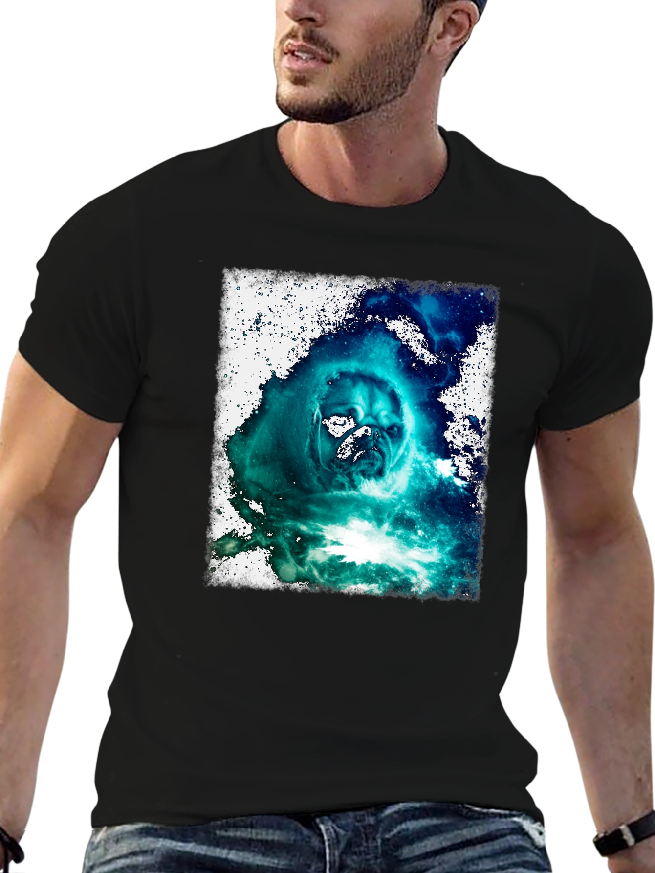 Cosmic Pug Graphic Black T-Shirt