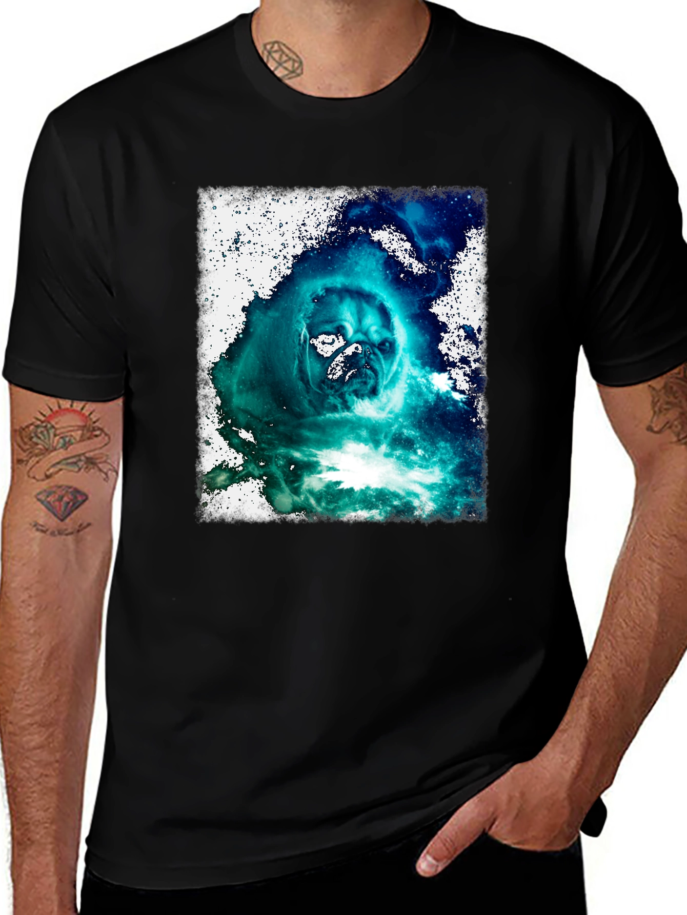 Cosmic Pug Graphic Black T-Shirt