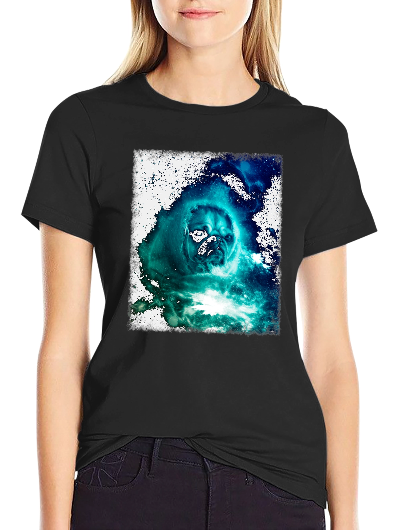 Cosmic Pug Graphic Black T-Shirt