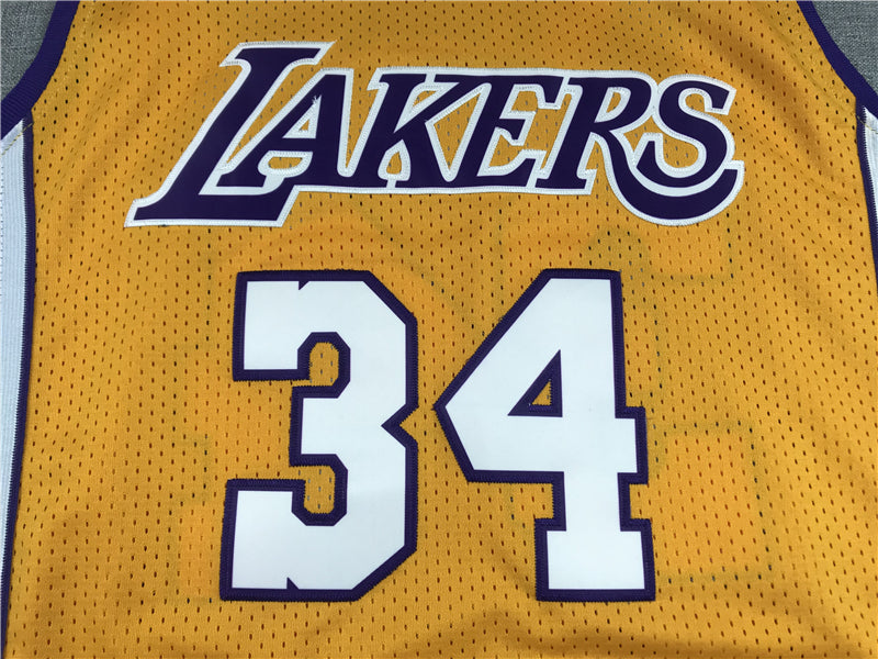 Men's Los Angeles Lakers Shaquille O'Neal #34 Yellow 1999-00 Classics Jerseys