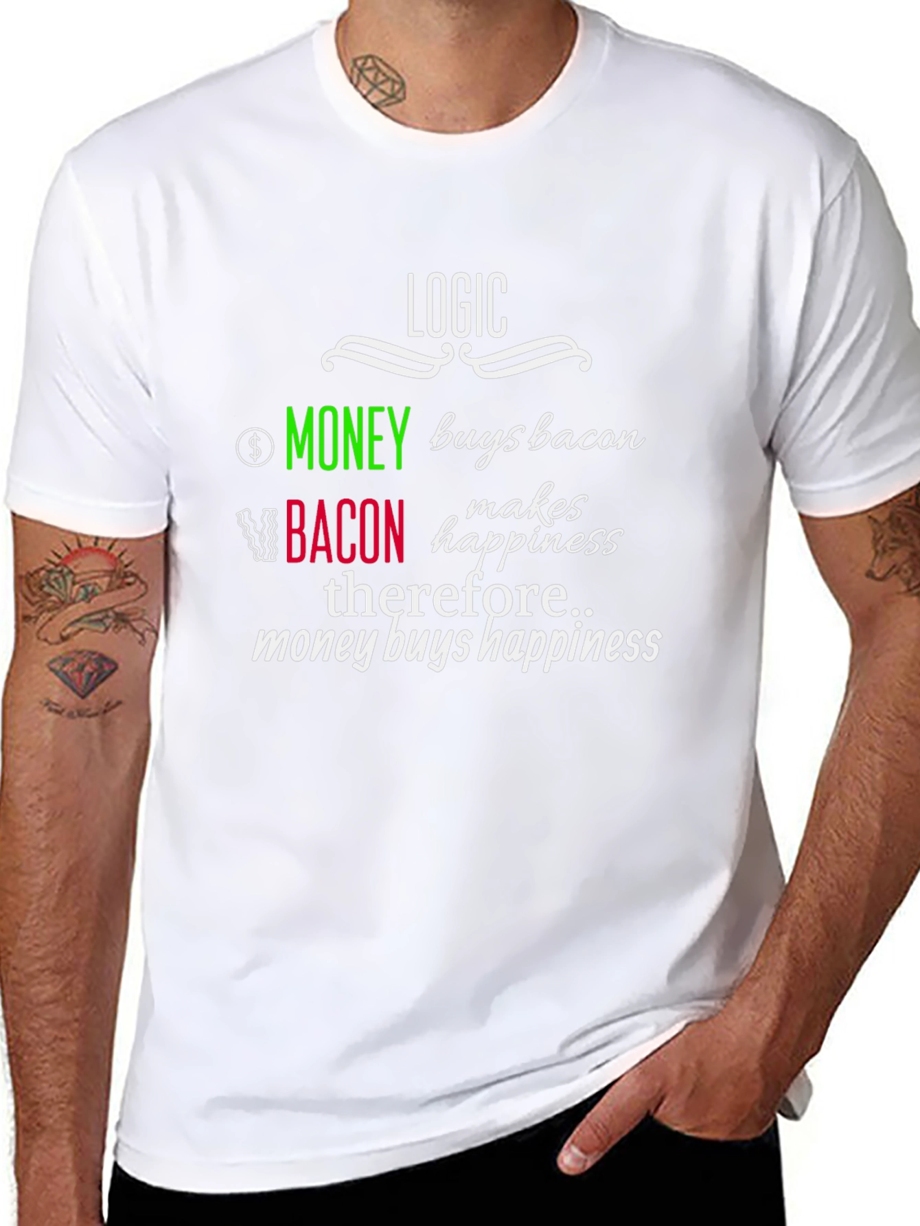Logic Money Buys Bacon T-Shirt - Happiness Equation