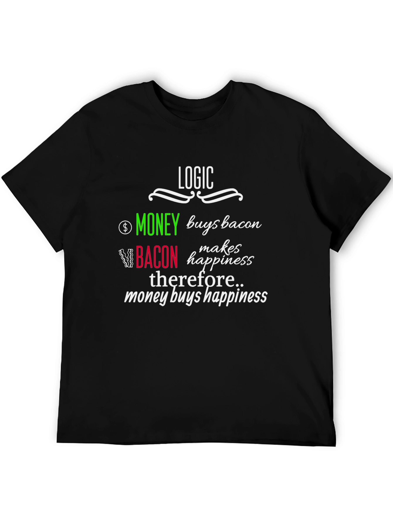 Logic Money Buys Bacon T-Shirt - Happiness Equation