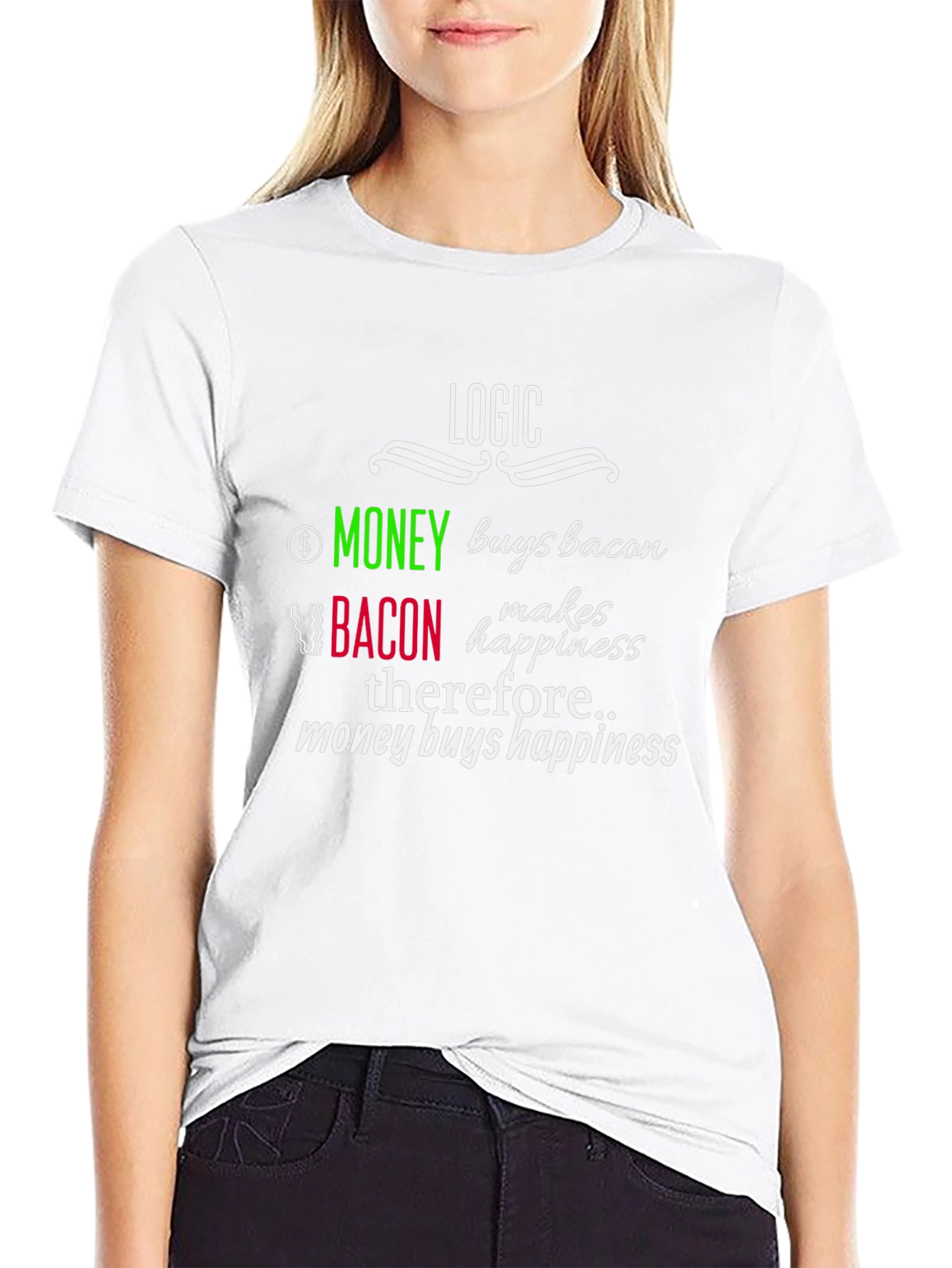 Logic Money Buys Bacon T-Shirt - Happiness Equation