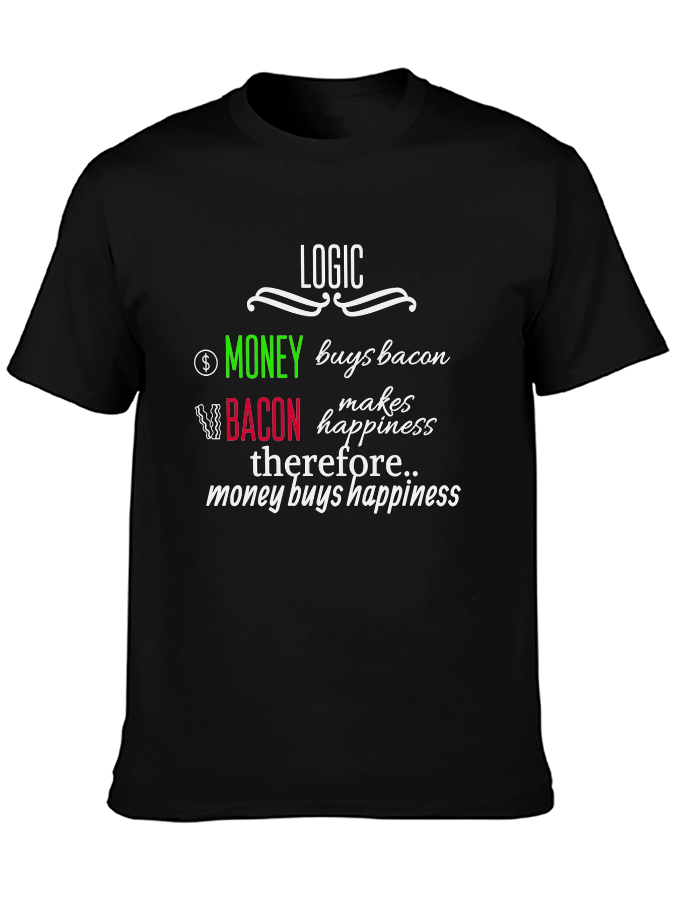 Logic Money Buys Bacon T-Shirt - Happiness Equation