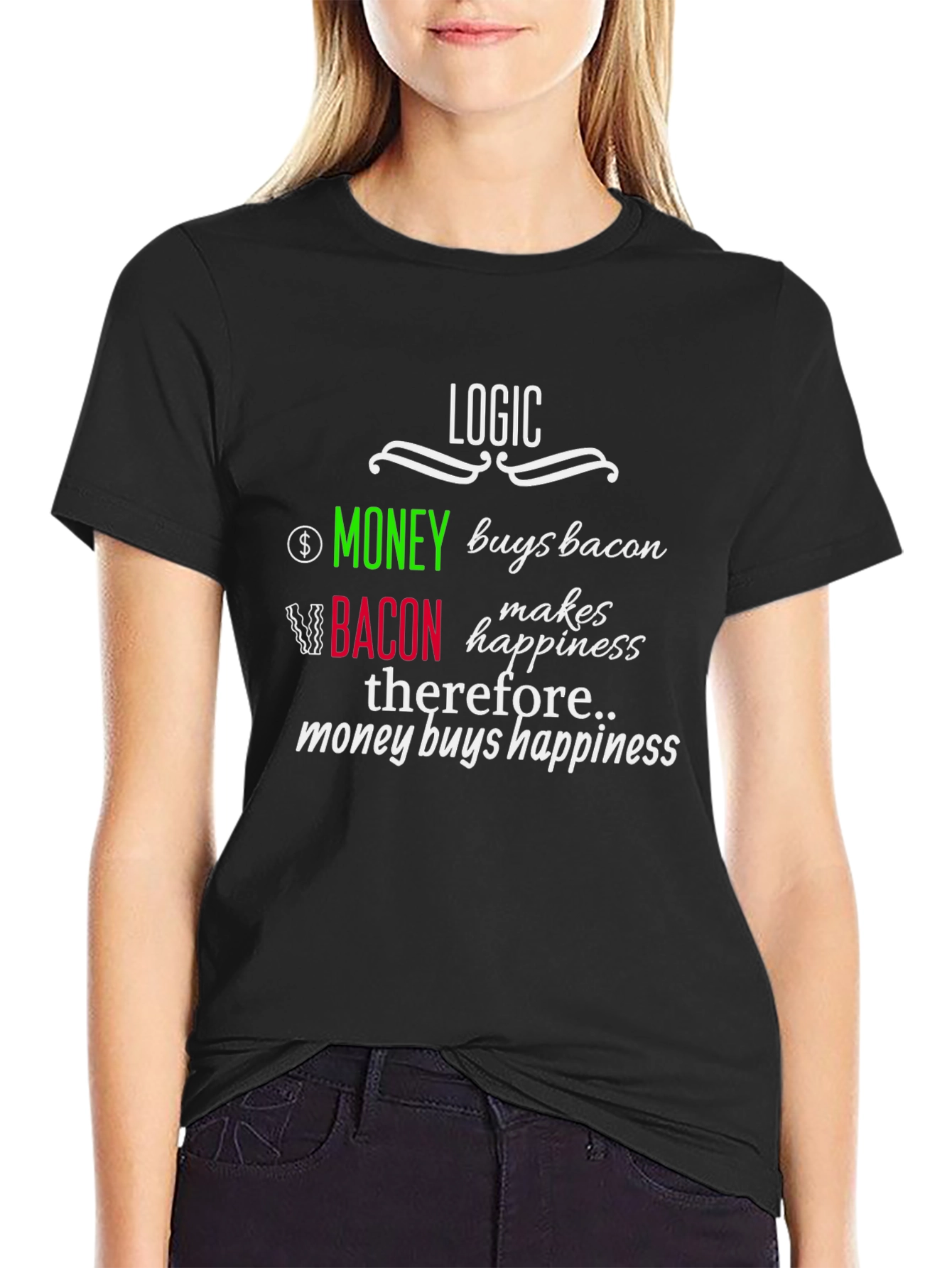 Logic Money Buys Bacon T-Shirt - Happiness Equation