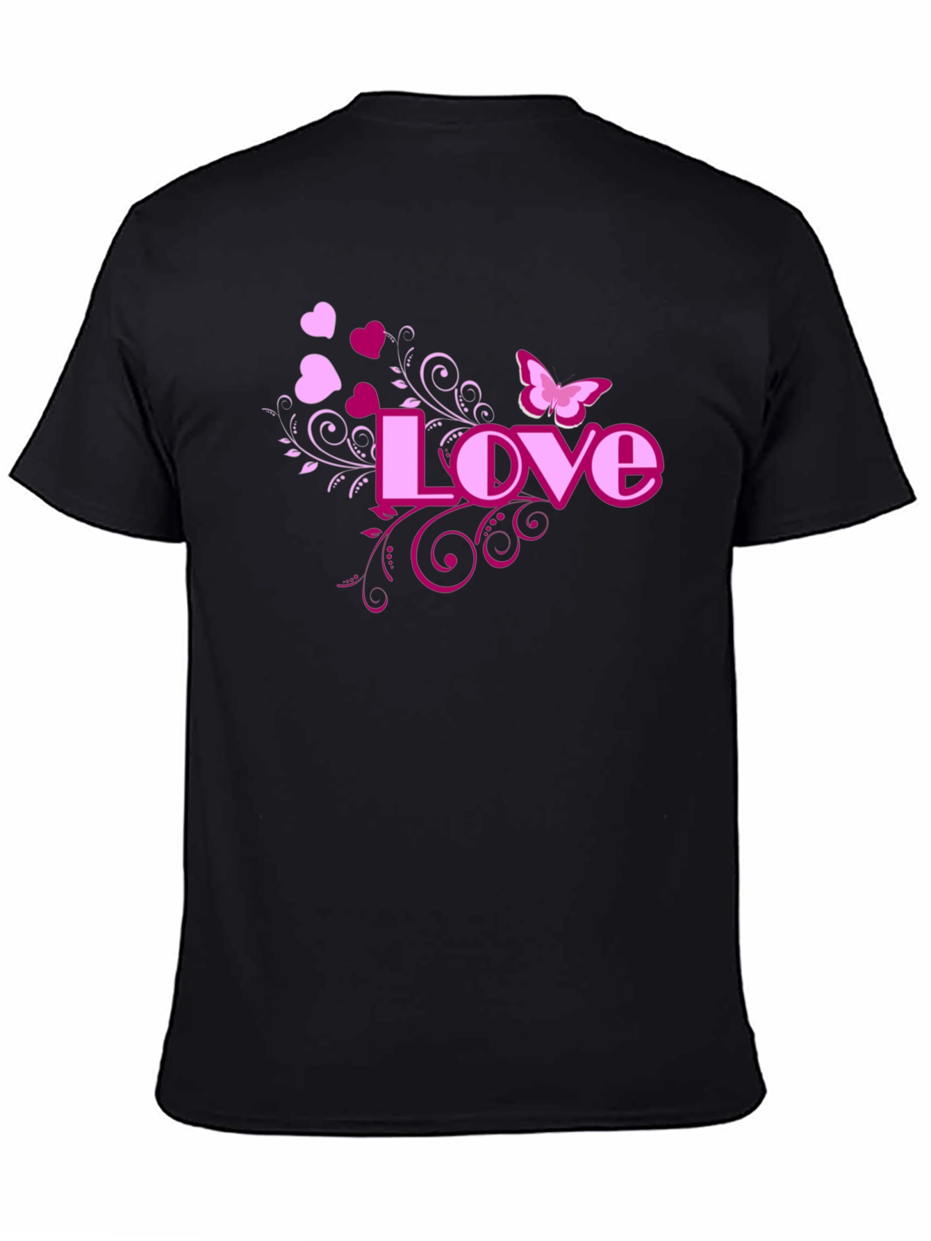 Love Heart Butterfly Black Graphic Tee