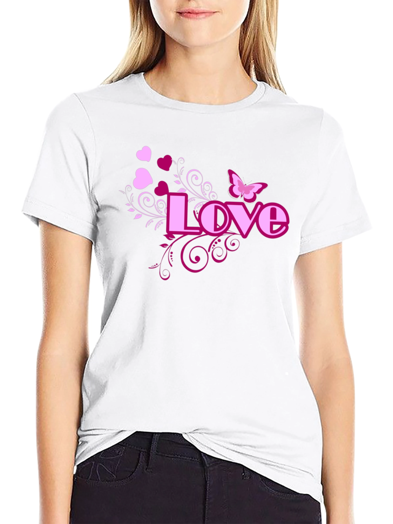 Love Heart Butterfly Black Graphic Tee