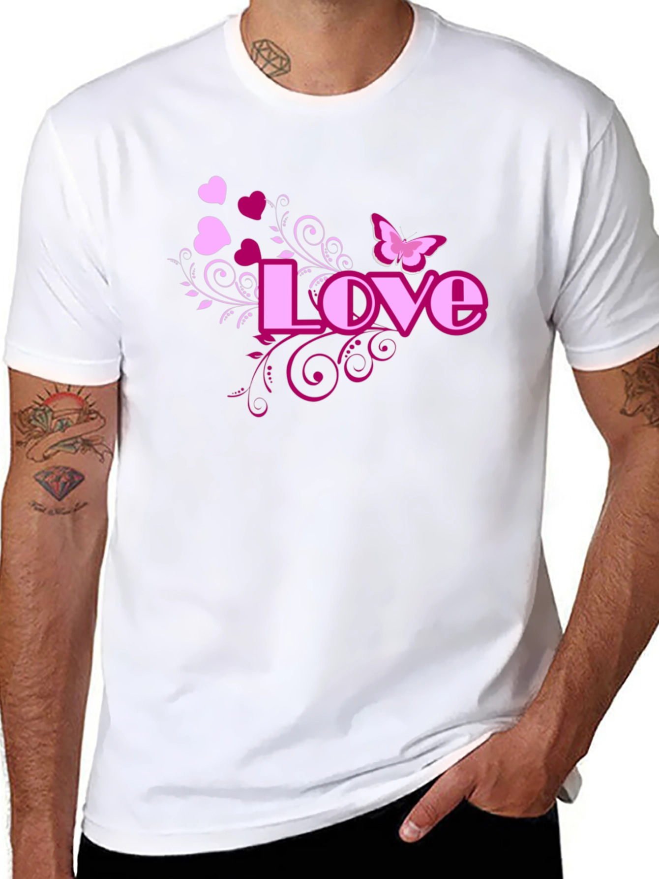 Love Heart Butterfly Black Graphic Tee