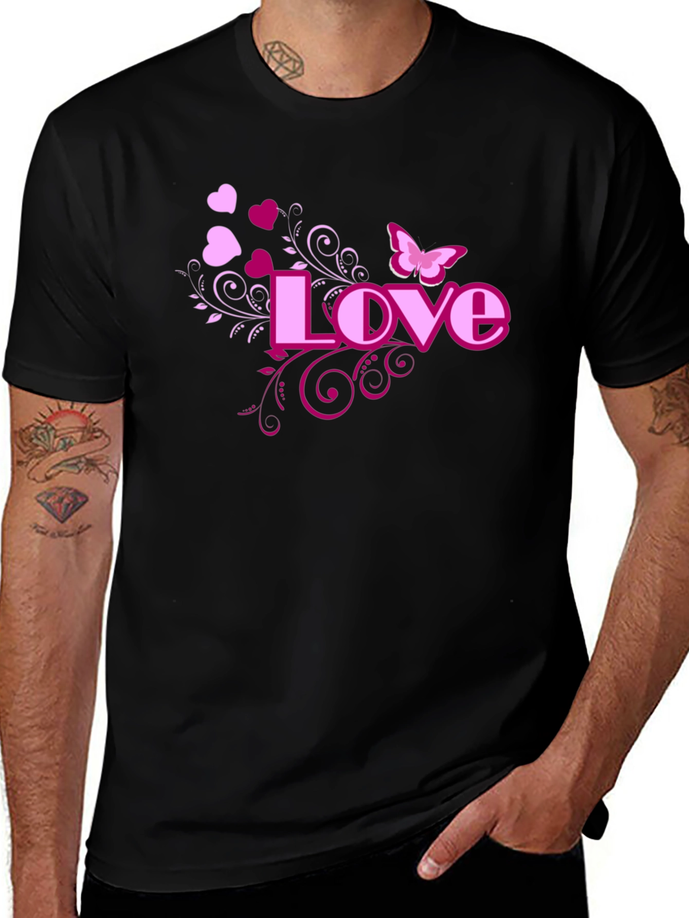 Love Heart Butterfly Black Graphic Tee