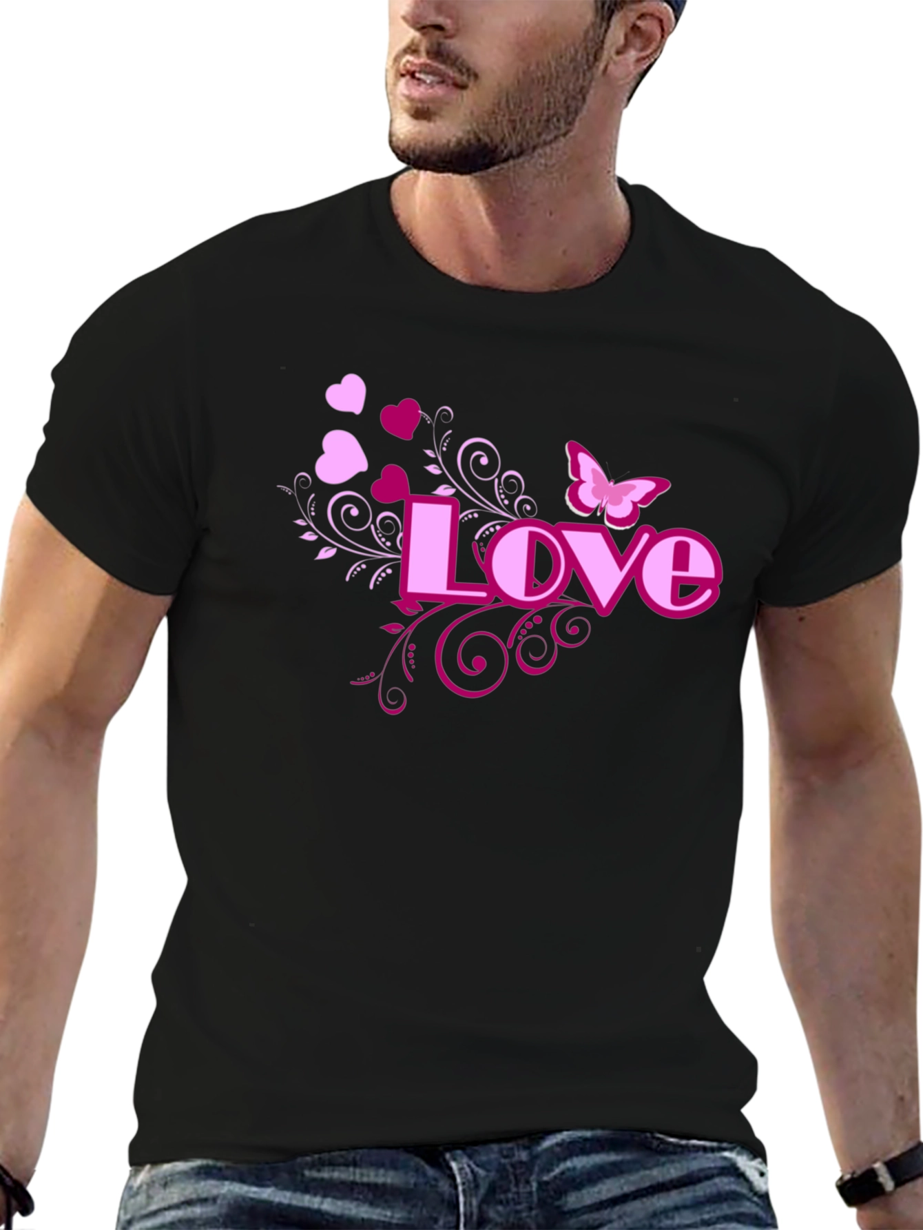 Love Heart Butterfly Black Graphic Tee
