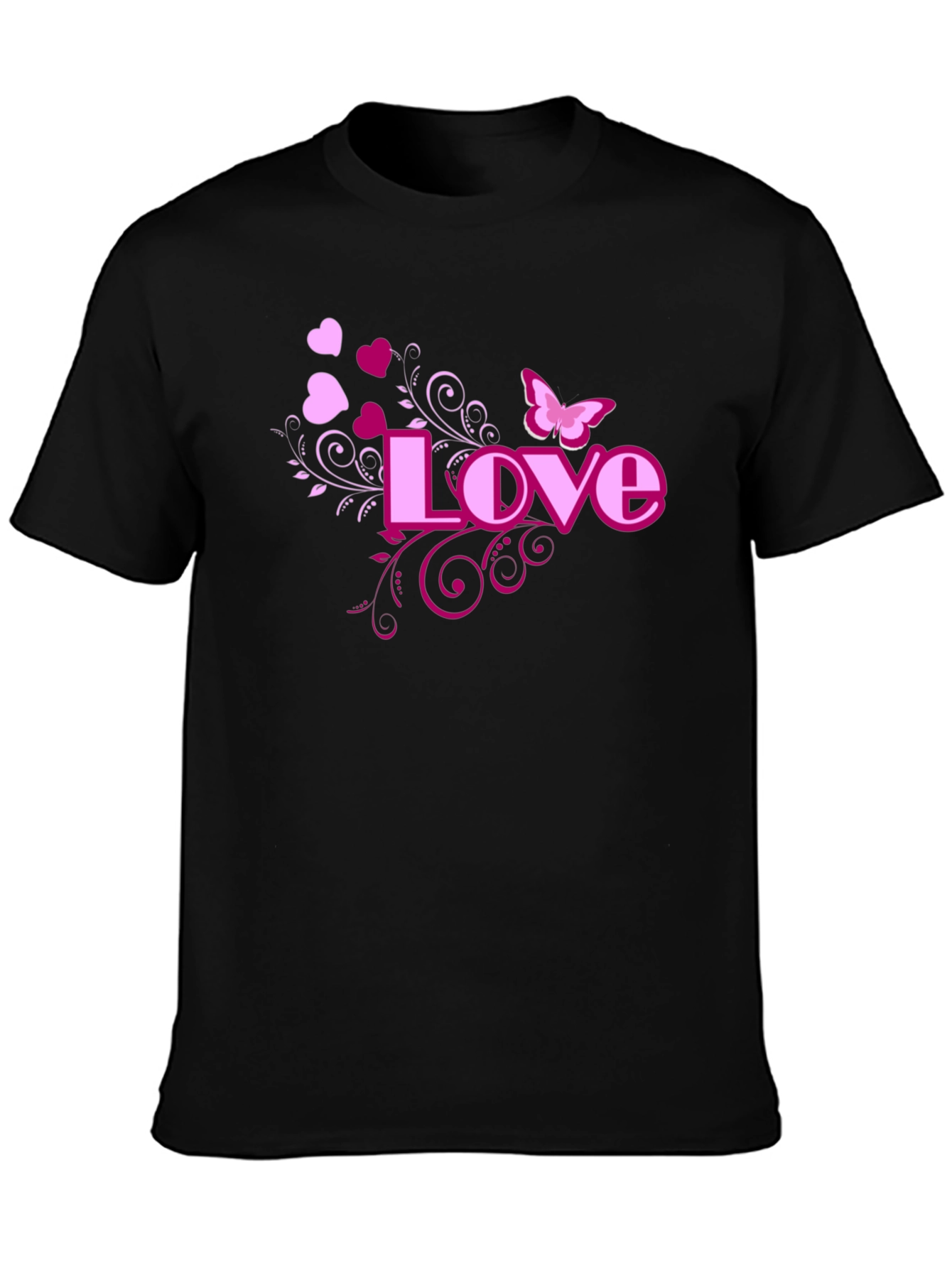 Love Heart Butterfly Black Graphic Tee
