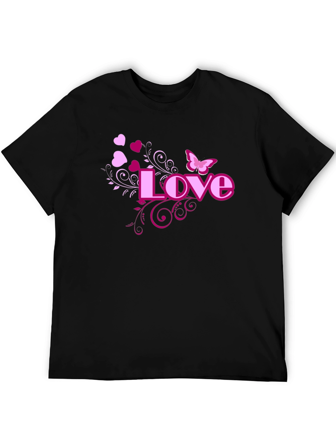 Love Heart Butterfly Black Graphic Tee