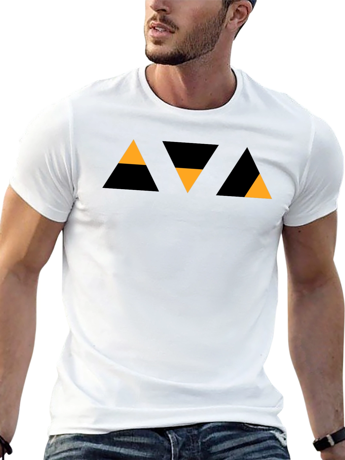 Geometric Triangle Pattern Black T-Shirt