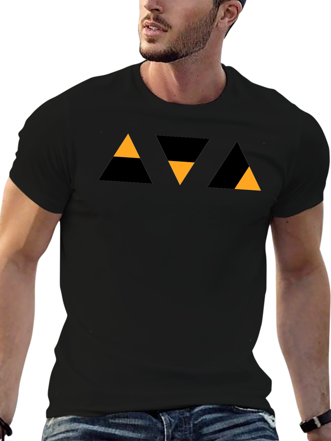 Geometric Triangle Pattern Black T-Shirt