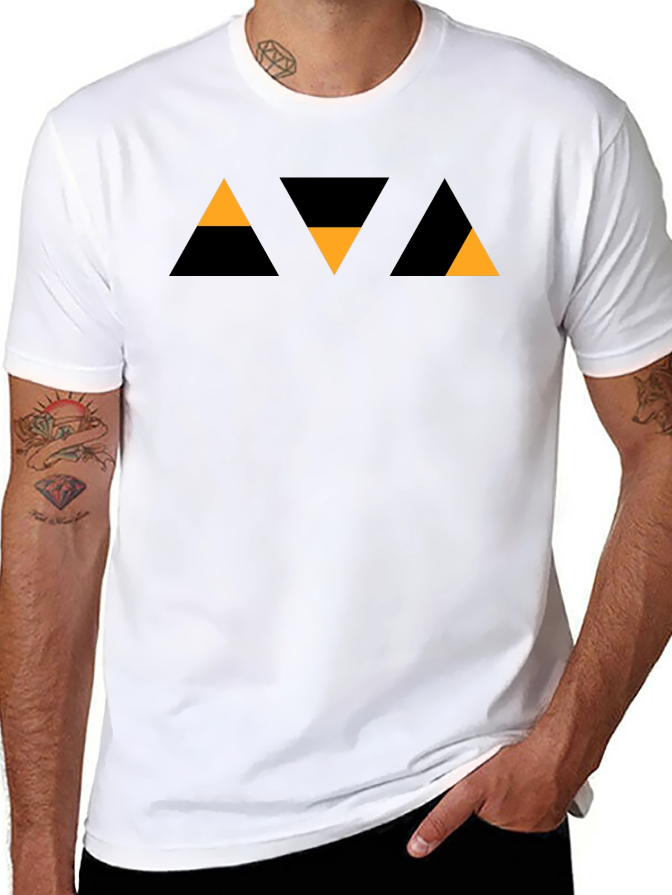Geometric Triangle Pattern Black T-Shirt