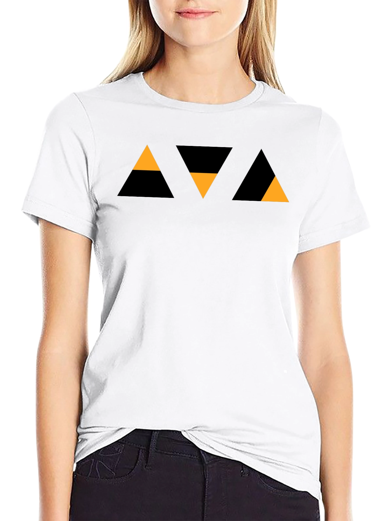 Geometric Triangle Pattern Black T-Shirt